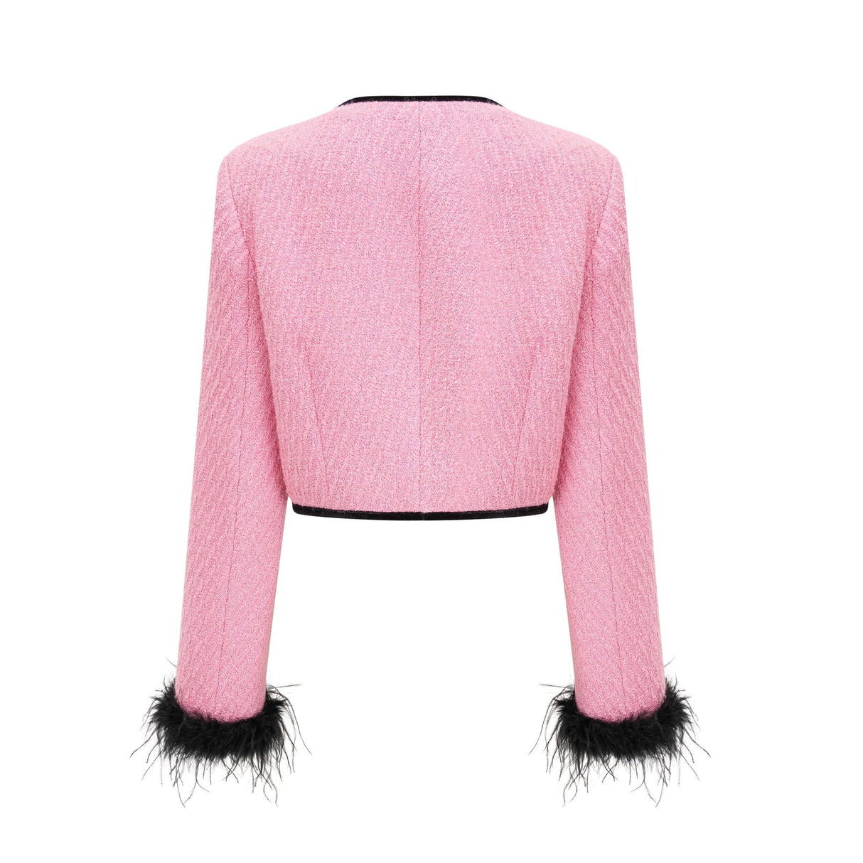 Gelsomina Jacket & Trousers - Round Neck - Faux - Flower Detailing - Feather - Trimmed Cuffs - Crystal Embellished