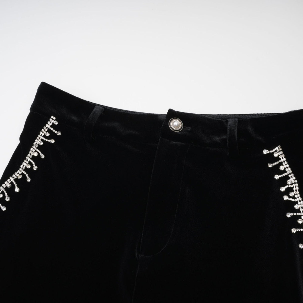 Gelsomina Jacket & Trousers - Round Neck - Faux - Flower Detailing - Feather - Trimmed Cuffs - Crystal Embellished