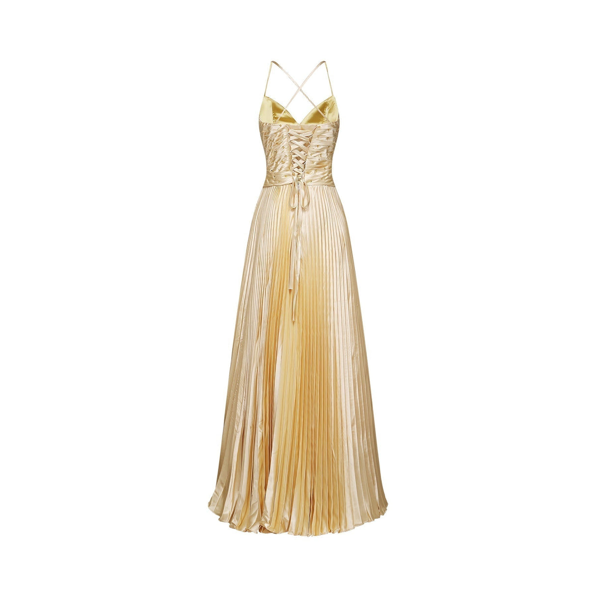 Gelsomina Maxi Dress - V Neck - Bustier Style - Sequin Embellished - Sleeveless - Pleated