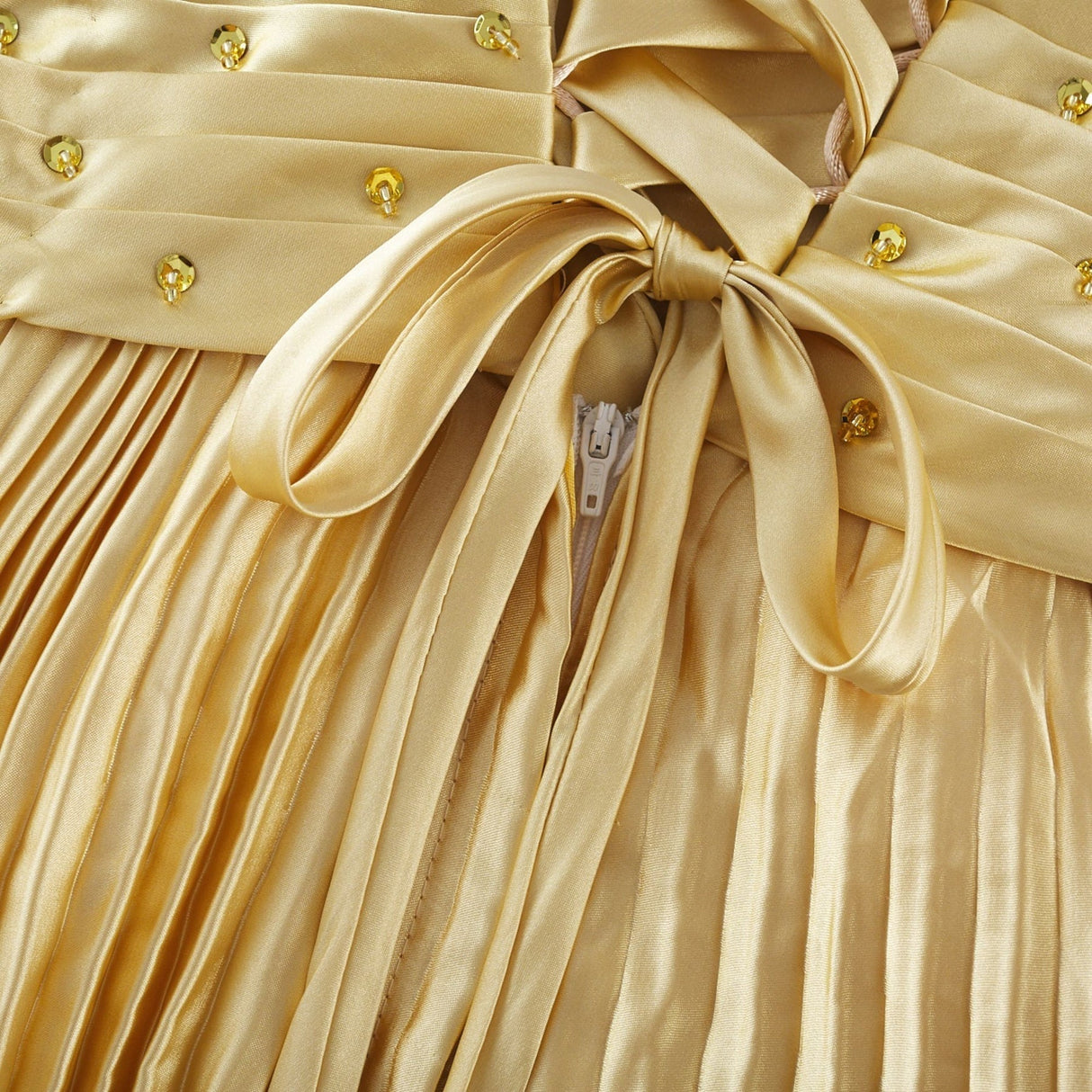 Gelsomina Maxi Dress - V Neck - Bustier Style - Sequin Embellished - Sleeveless - Pleated