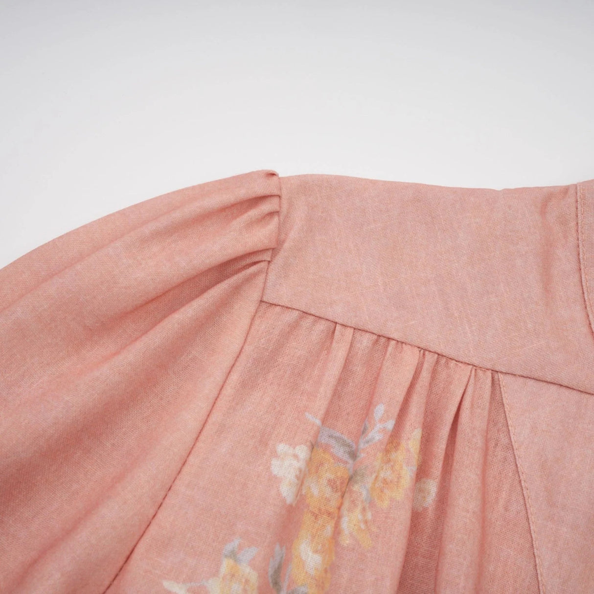 Gelsomina Midi Dress Pink Floral Print Puff Sleeve V - Neck Flared Calf Length