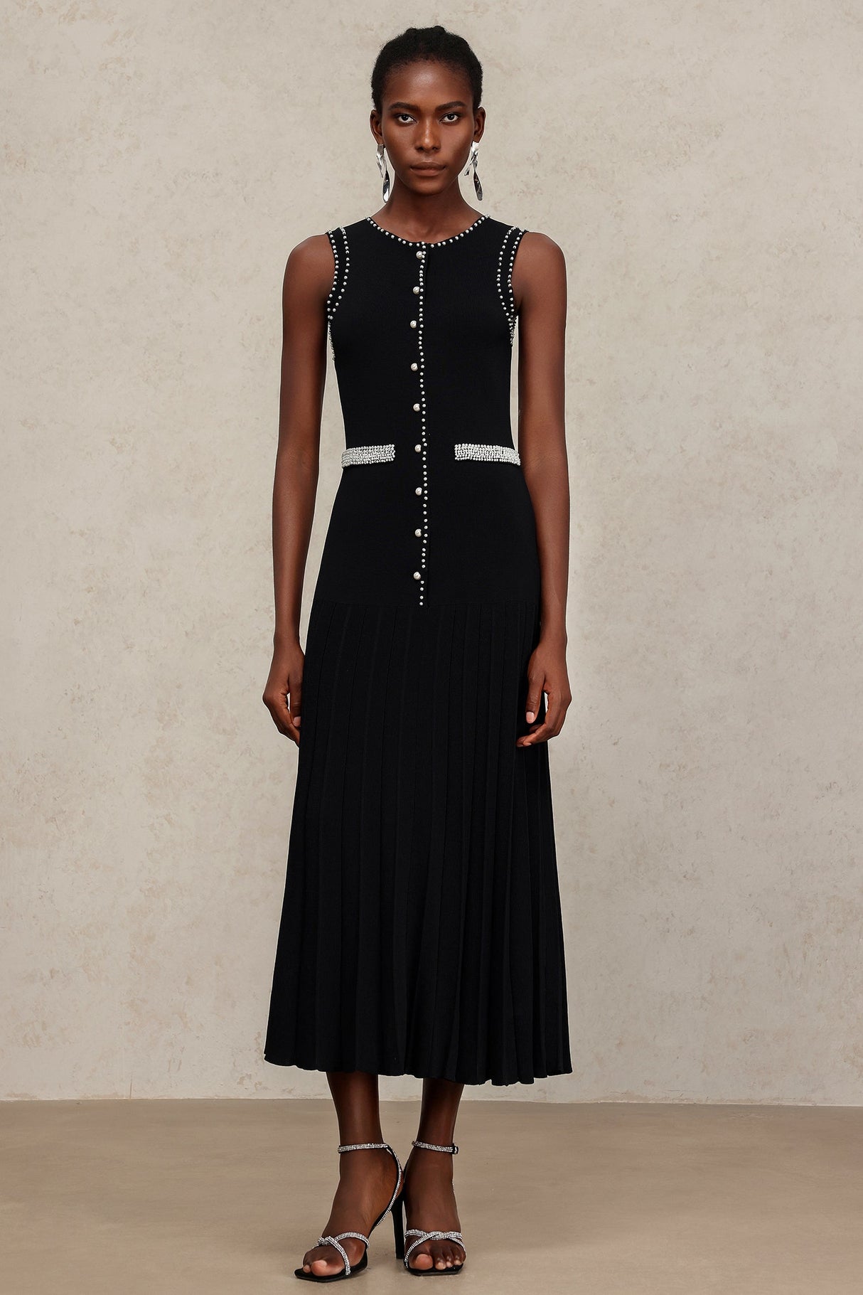 Gemma Black Pearl Detail Sleeveless Dress for Women