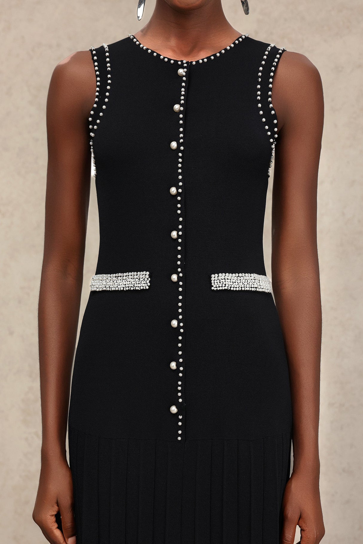 Gemma Black Pearl Detail Sleeveless Dress