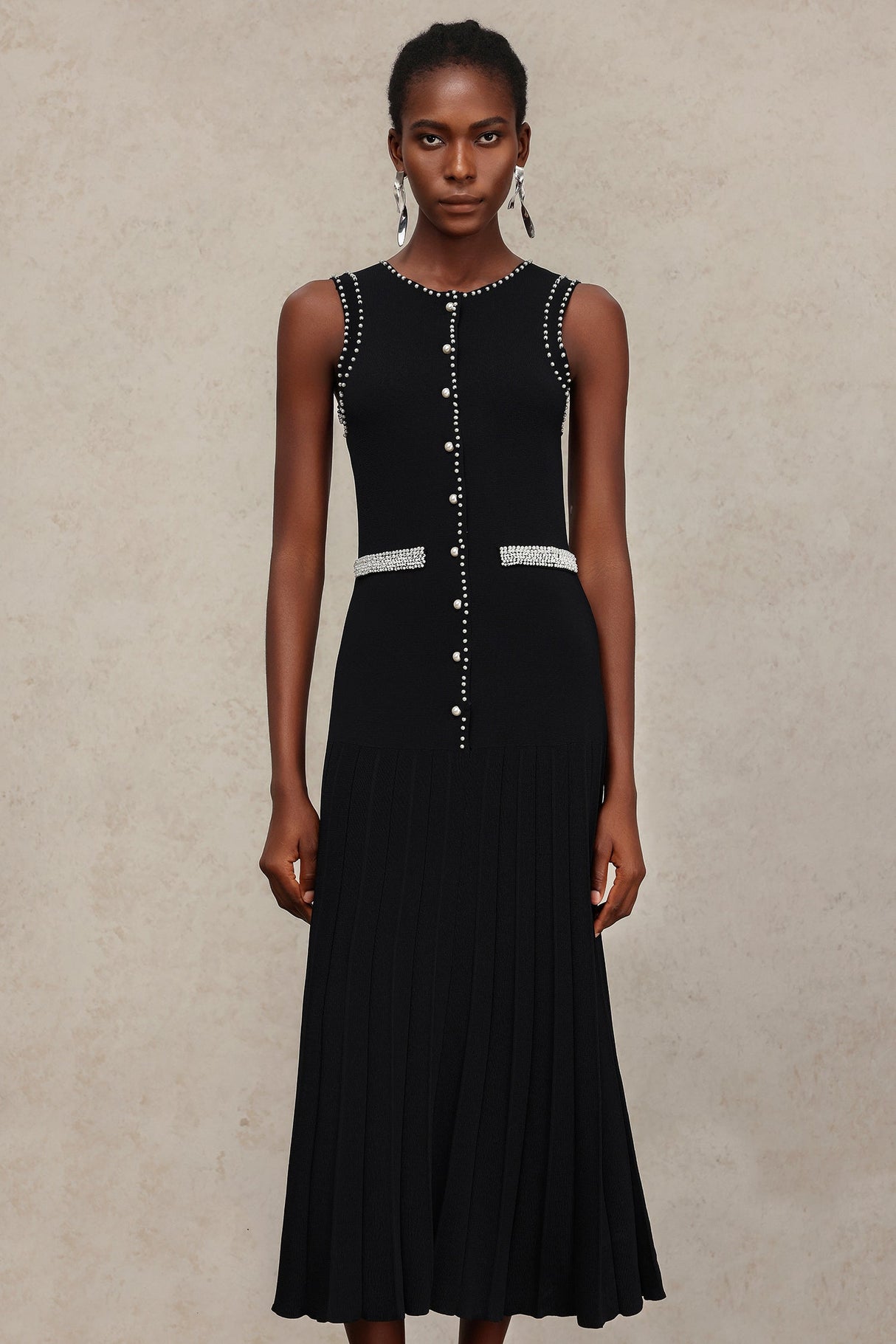 Gemma Black Pearl Detail Sleeveless Dress for Women
