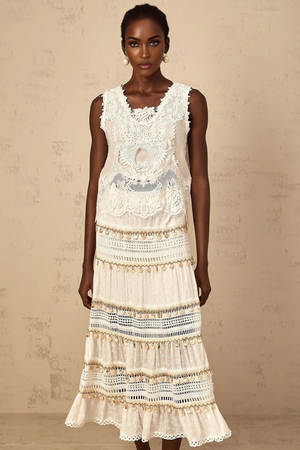 Gemmina Cropped Top White Floral Embroidered Cut - Out