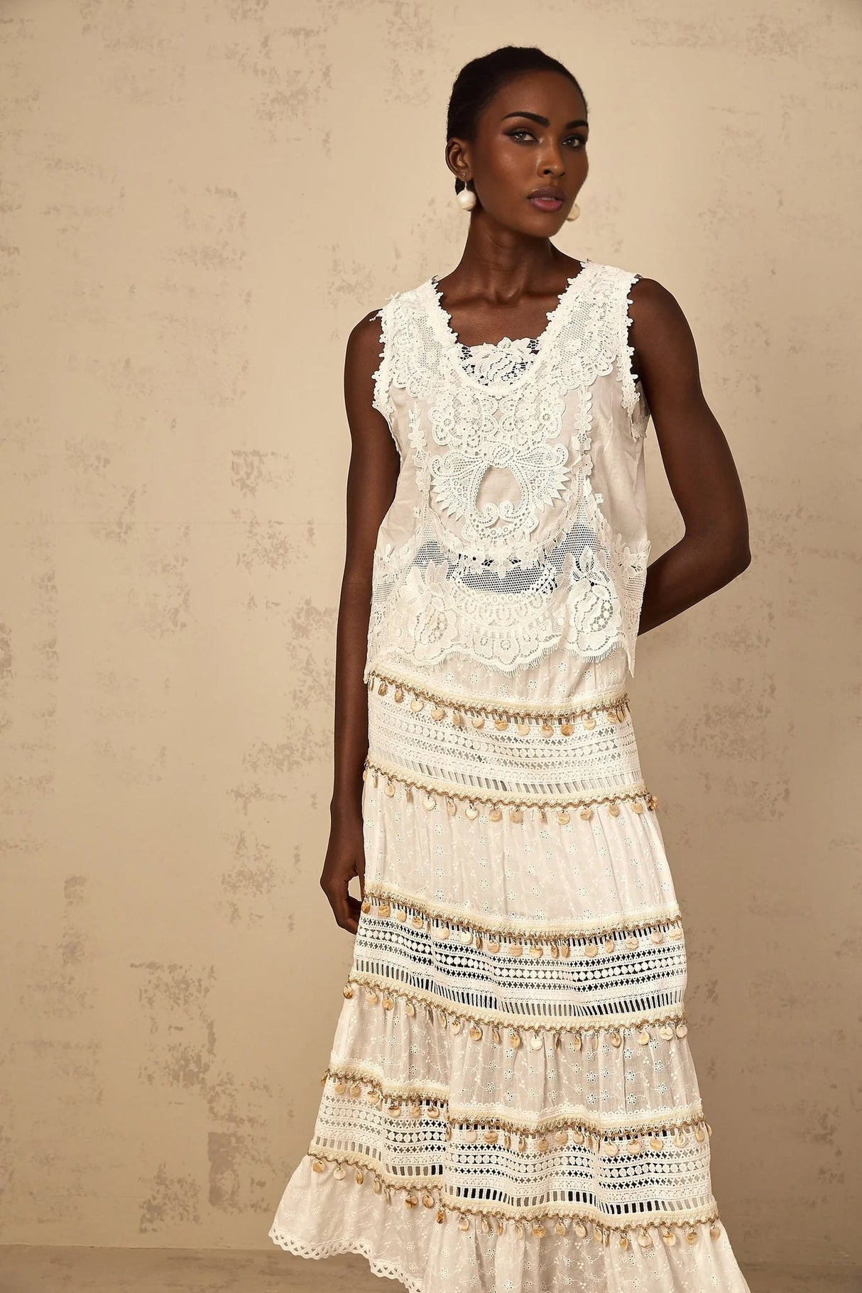 Gemmina Cropped Top White Floral Embroidered Cut - Out