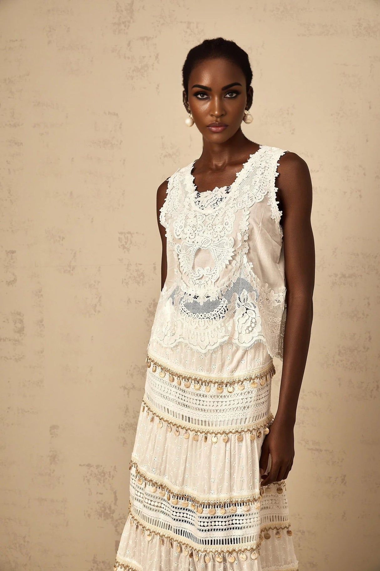 Gemmina Cropped Top White Floral Embroidered Cut - Out