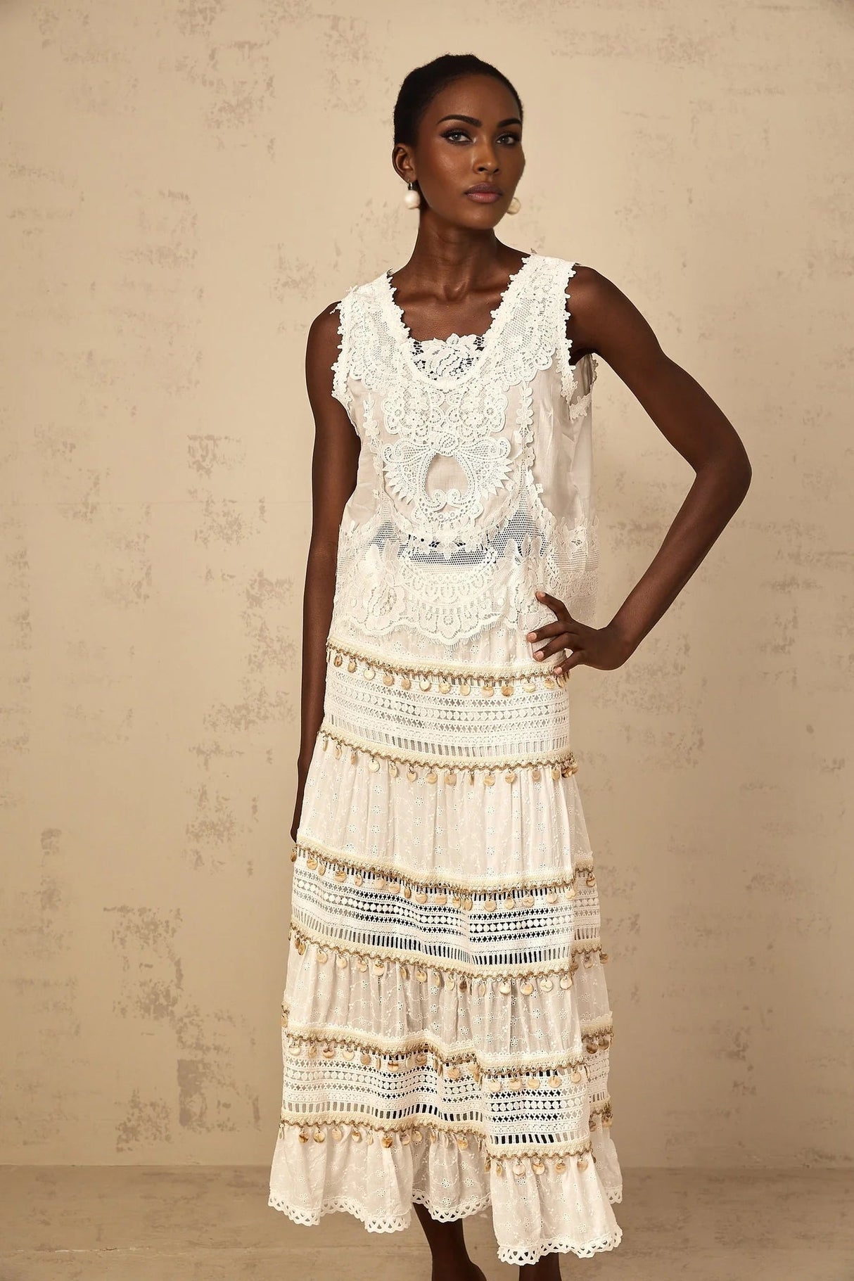 Gemmina Cropped Top White Floral Embroidered Cut - Out