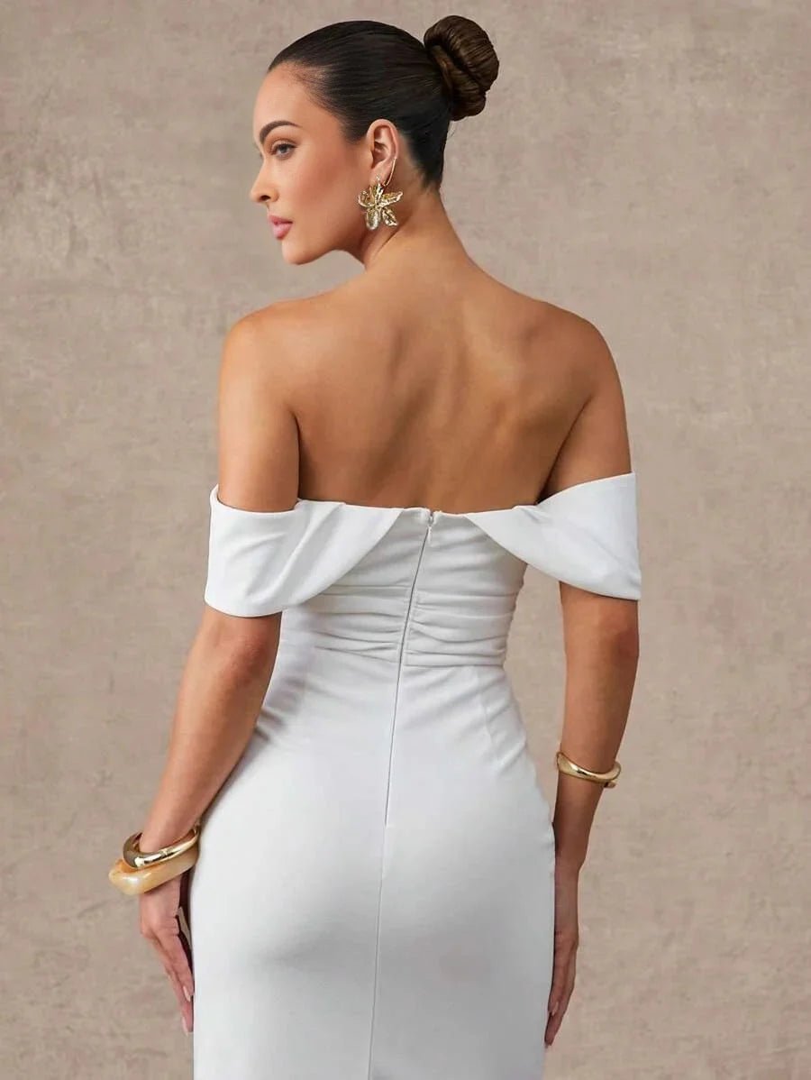 Genesis Midi Dress - Off The Shoulder - Wedding - Pencil Hem - Bodycon - Elegant