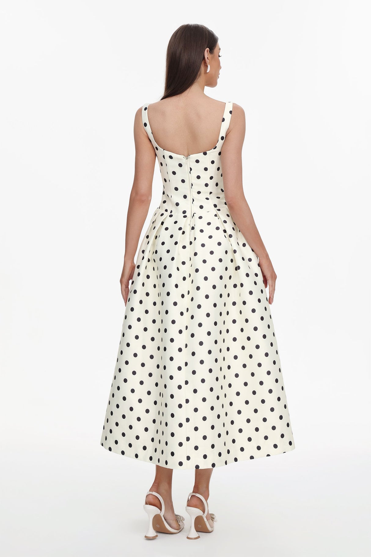 Genesis White Polka Dot Sleeveless Maxi Dress