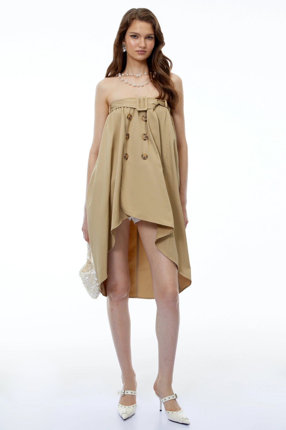 Genevieve Khaki Asymmetrical Convertible Mini Dress