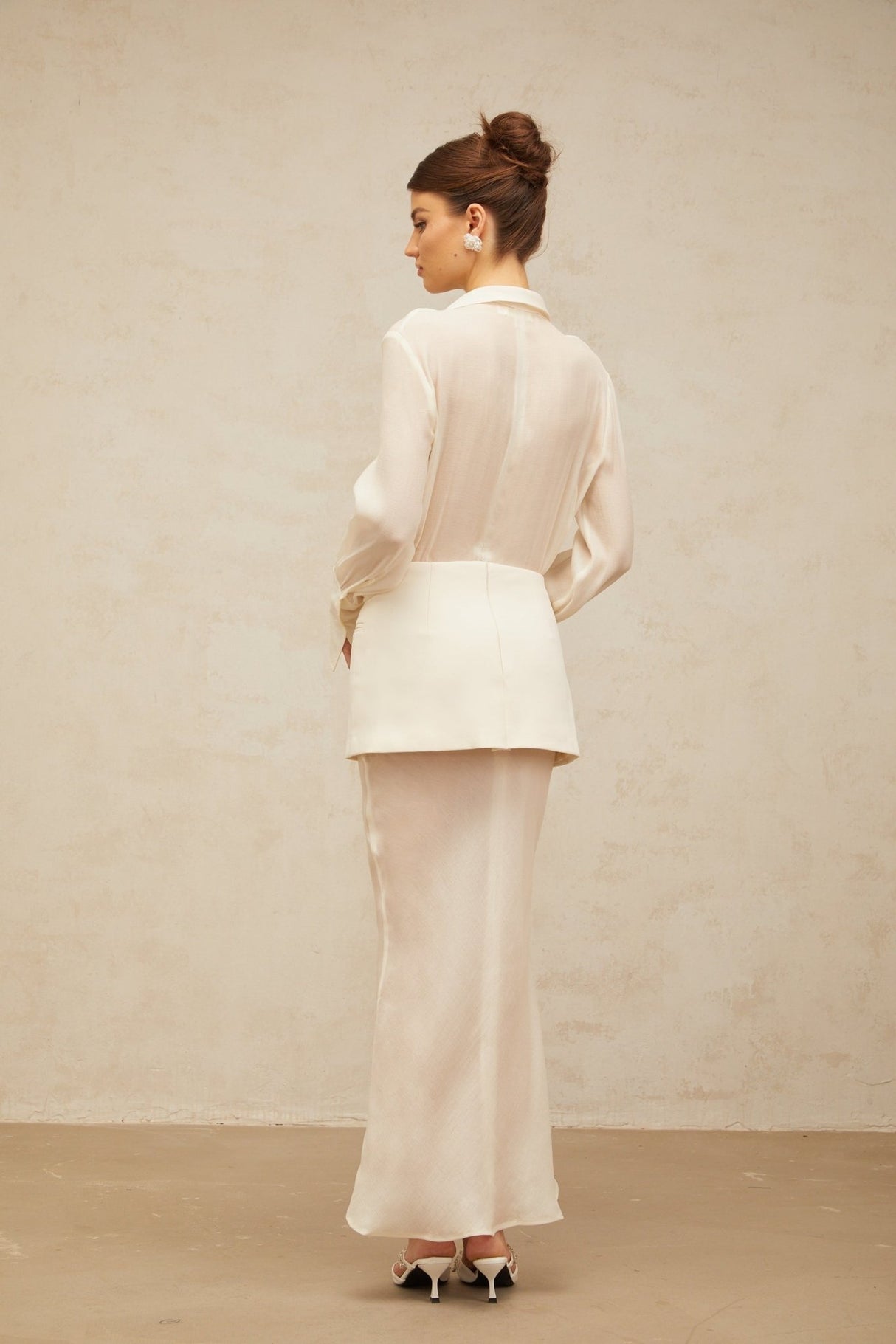 Genevieve Maxi Dress - Semi - Sheer Design - Deep V - Neck with Peak Lapels - Long Sleeves - Panelled Design with Faux Welt Pockets