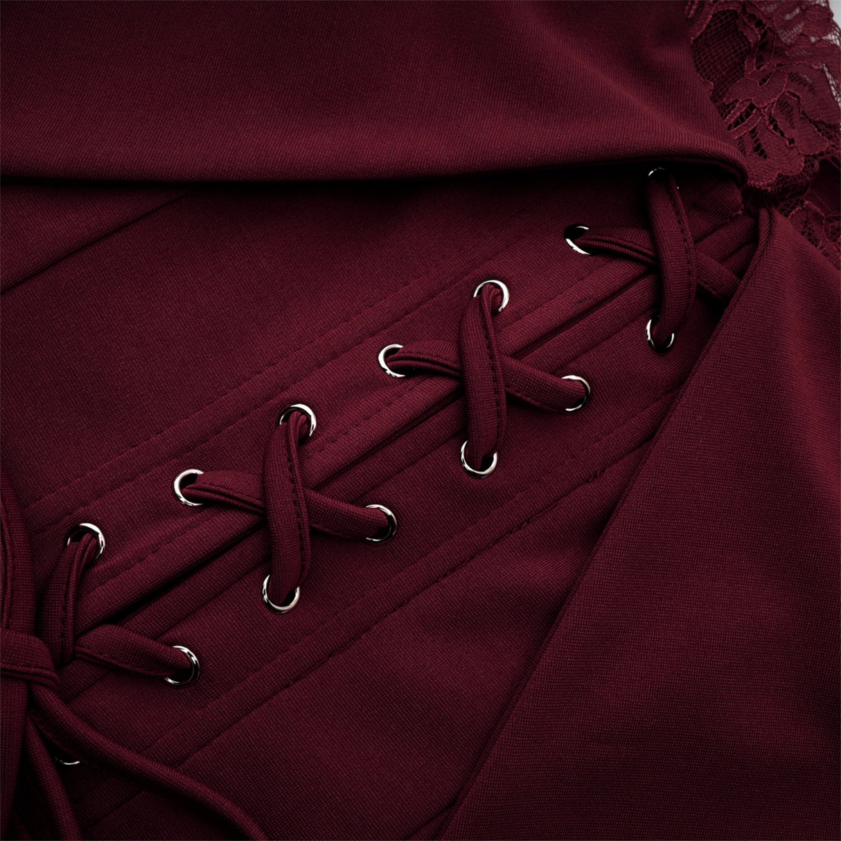 Georgiana Burgundy Lace Panel Flared Maxi Gown