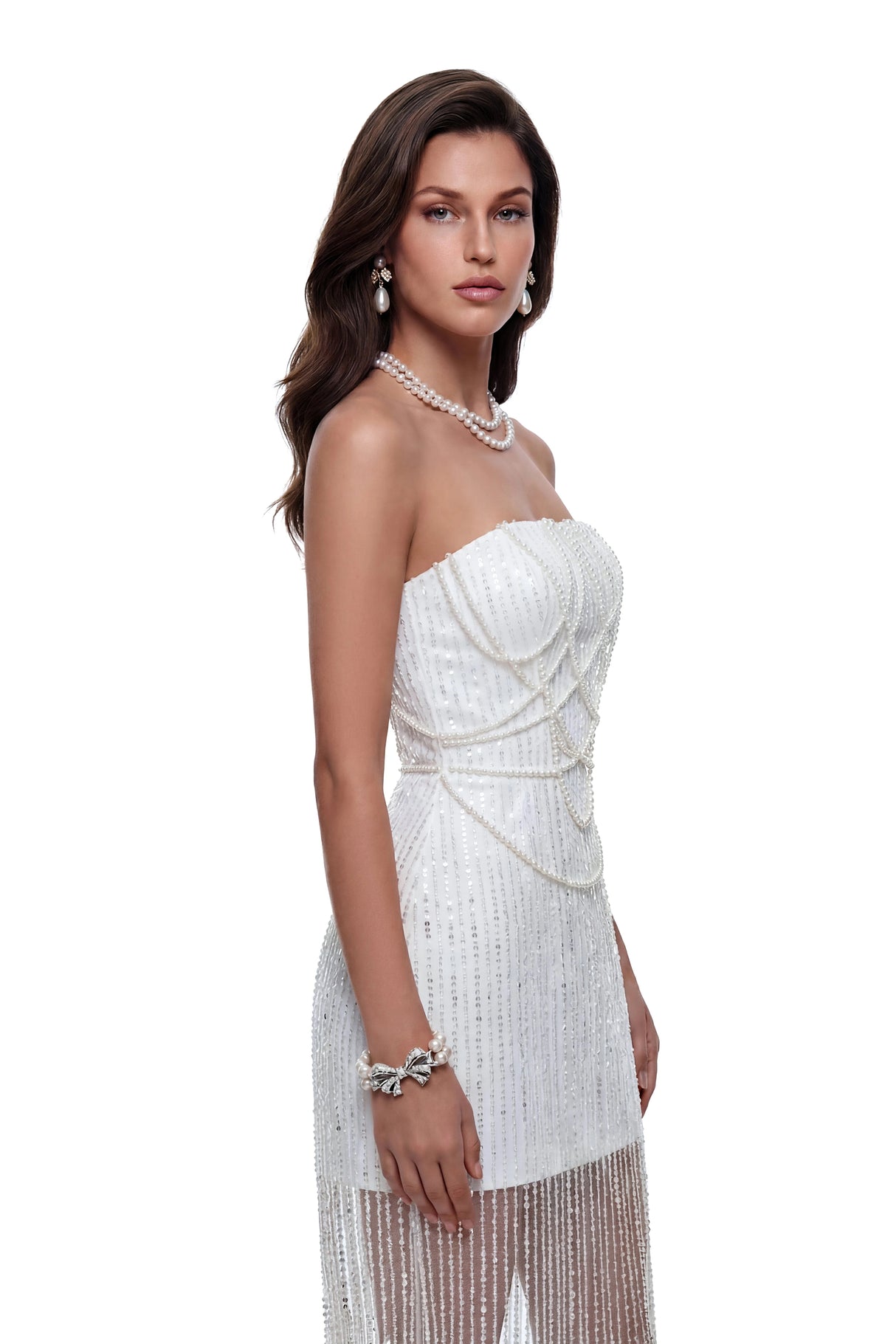 Gerda White Off Shoulder Embellished Maxi Dress