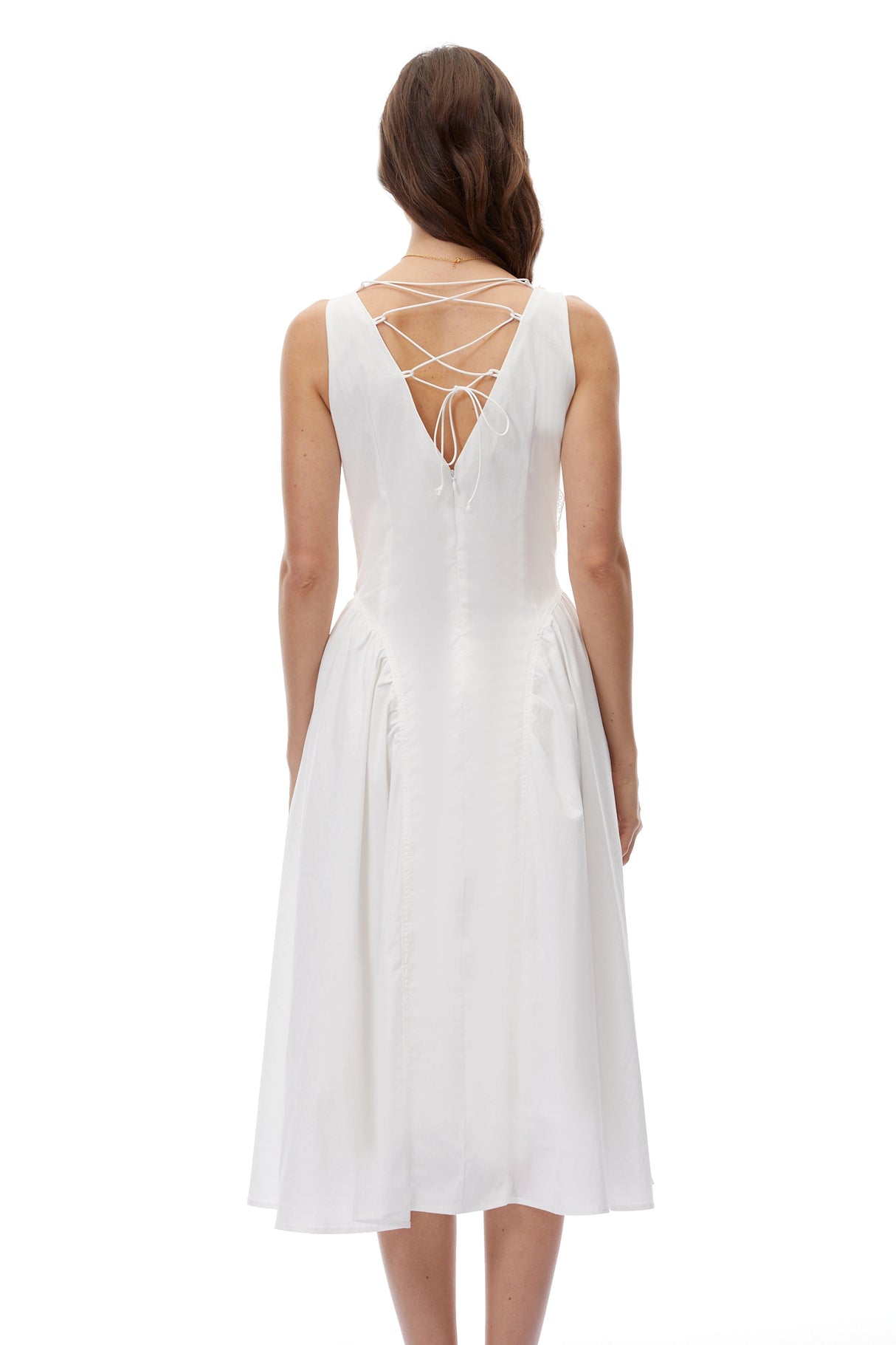 Gertrude White VNeck Lace Midi Dress