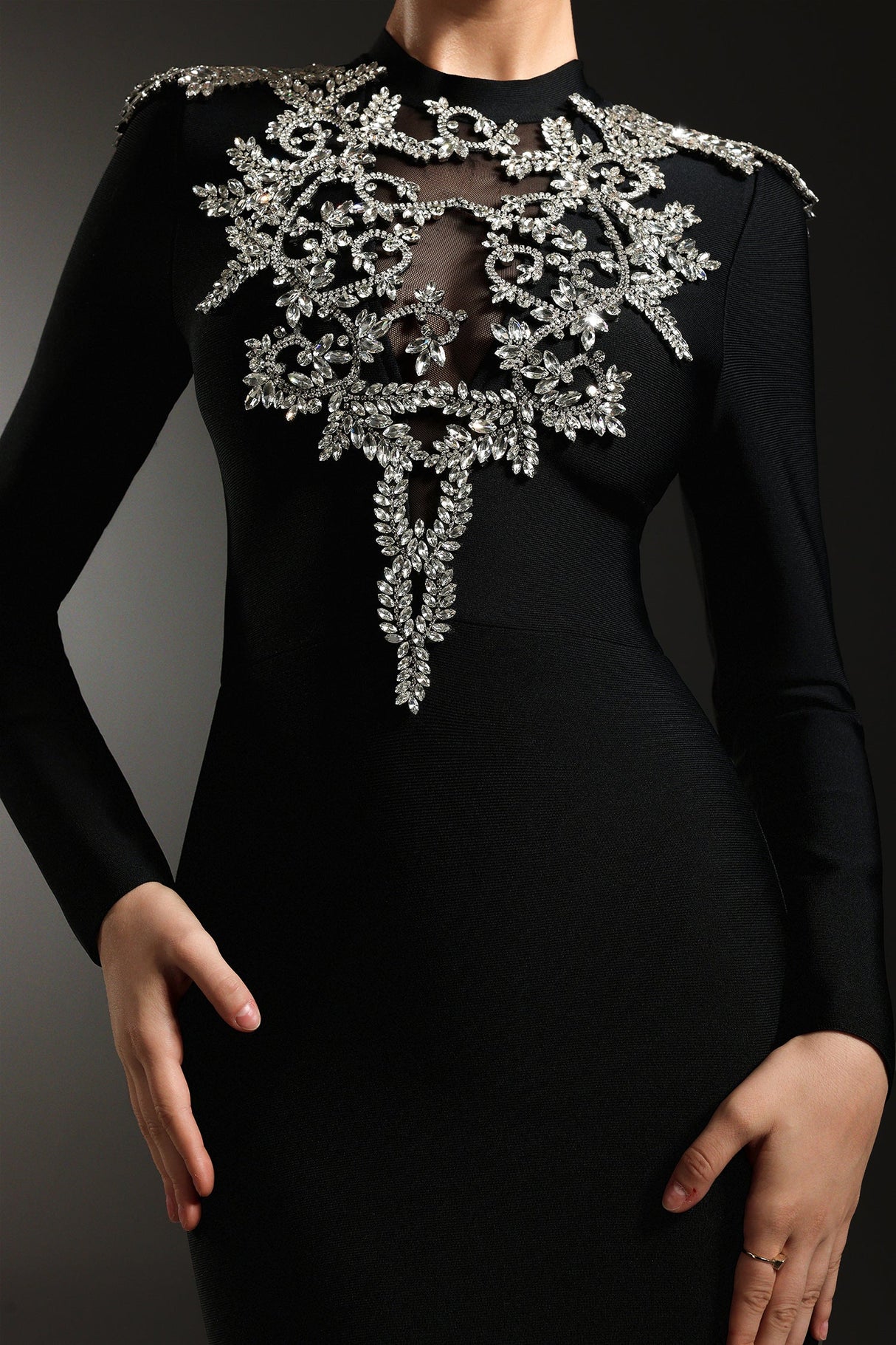 Giacomina Black Maxi Dress with Shimmering Embellishments for Formal Events