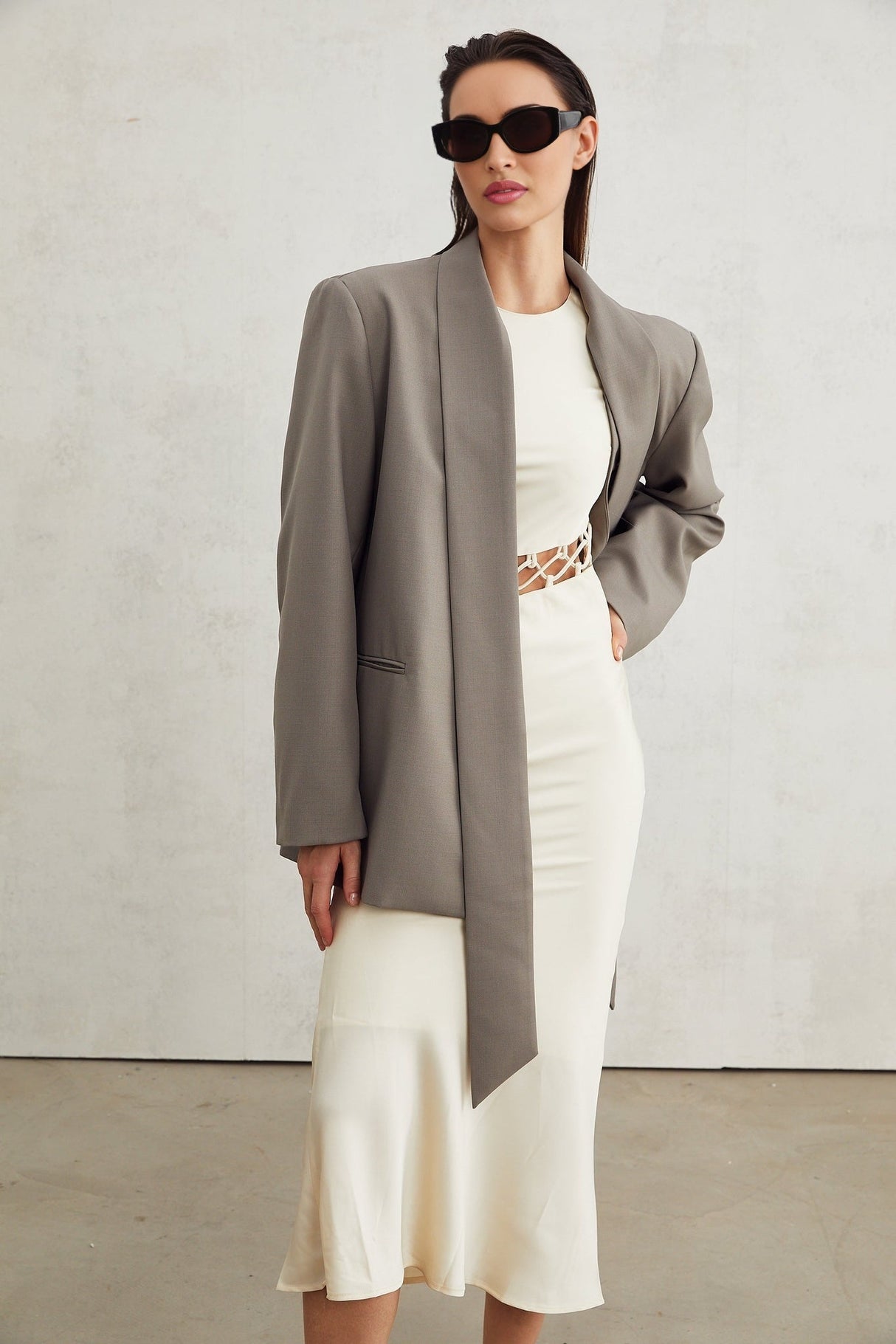 Giacomina Blazer - Long Sleeves - V Neck - Crepe Texture - Open Front