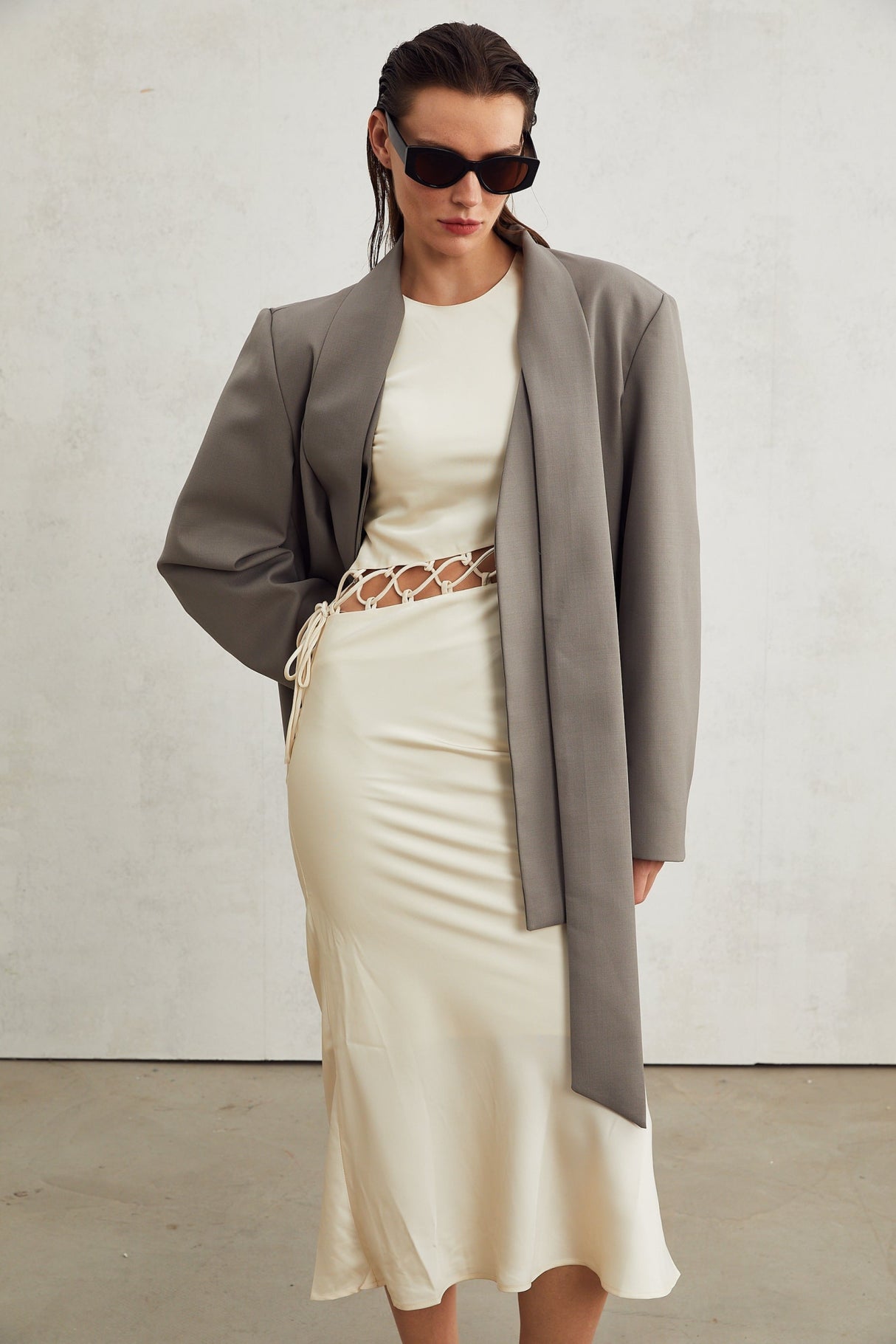 Giacomina Blazer - Long Sleeves - V Neck - Crepe Texture - Open Front