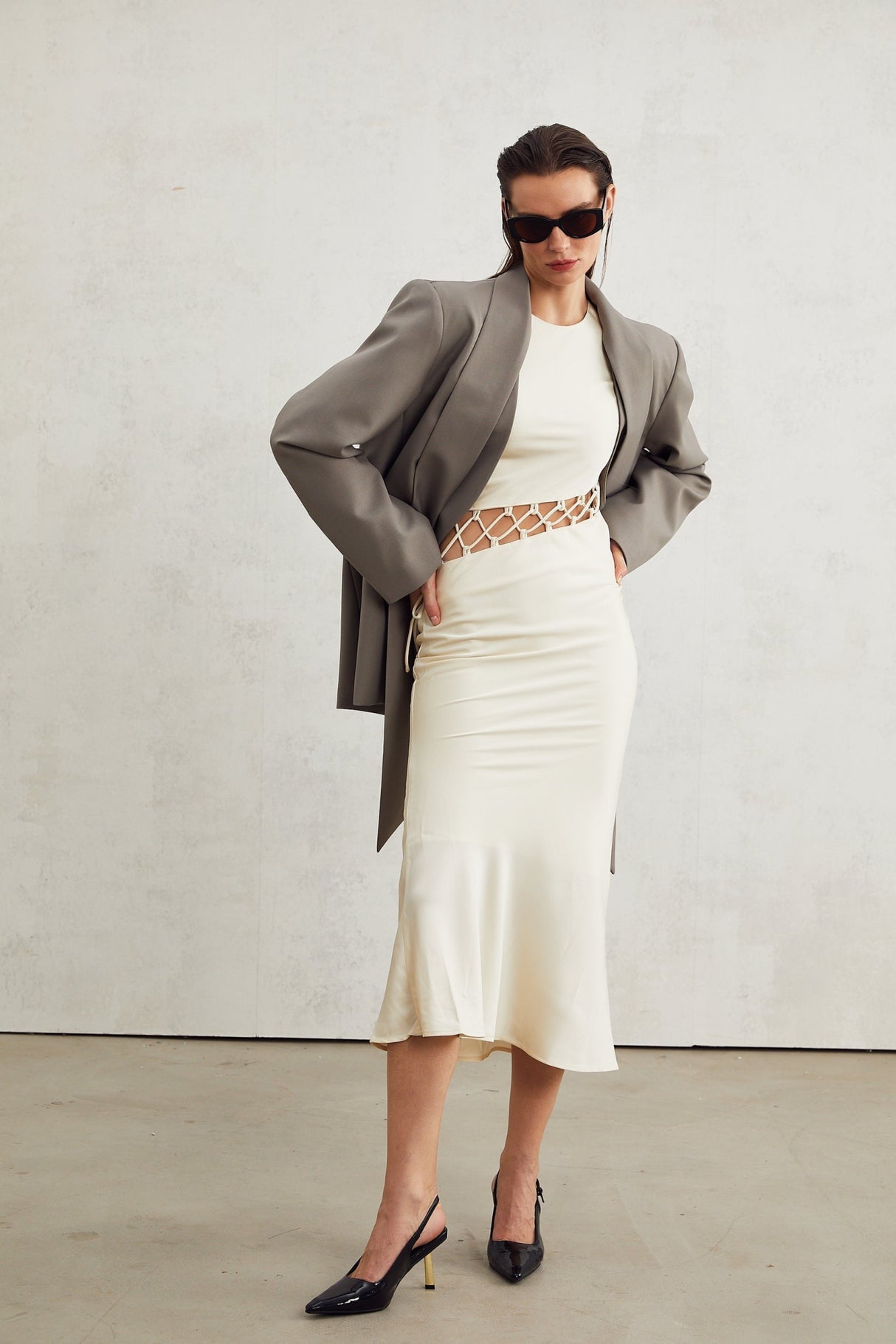 Giacomina Blazer - Long Sleeves - V Neck - Crepe Texture - Open Front