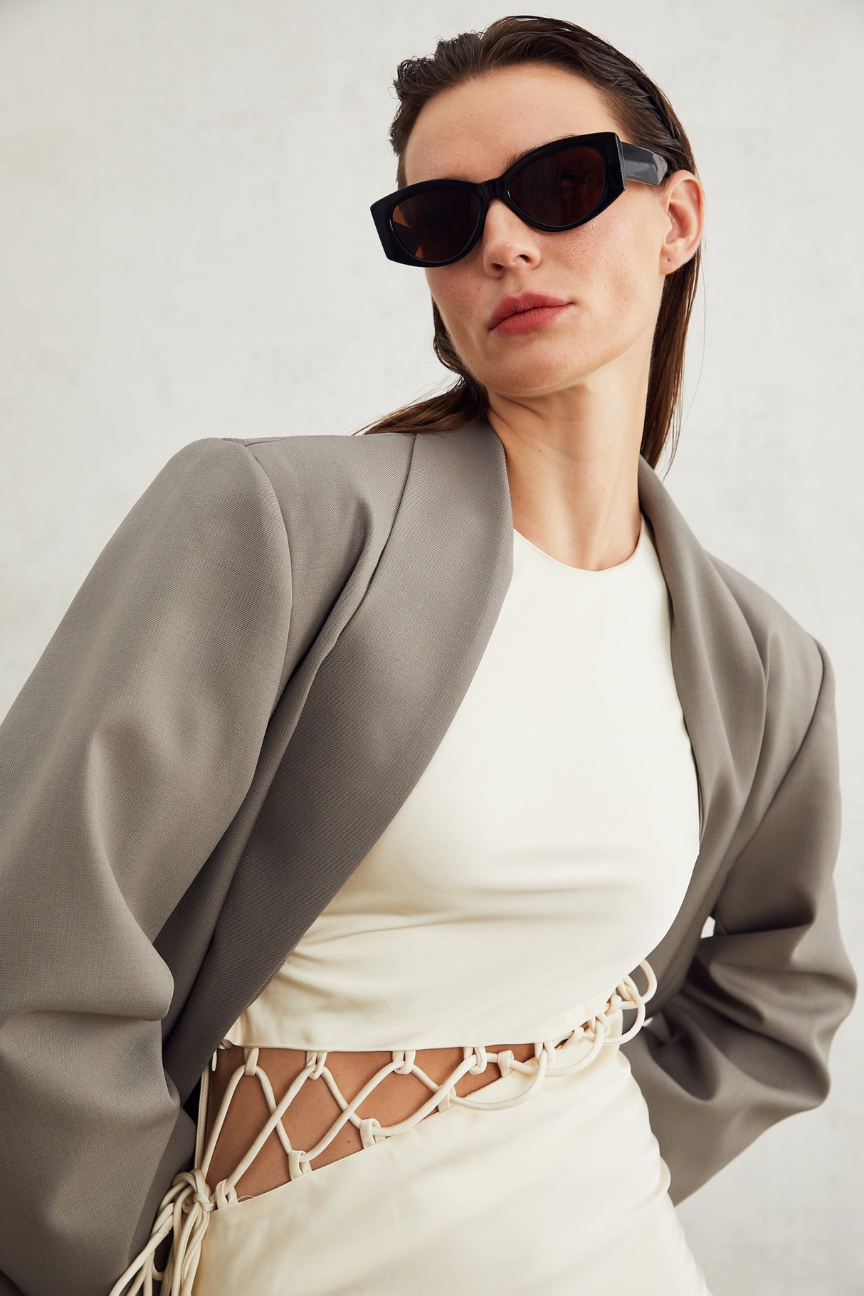 Giacomina Blazer - Long Sleeves - V Neck - Crepe Texture - Open Front