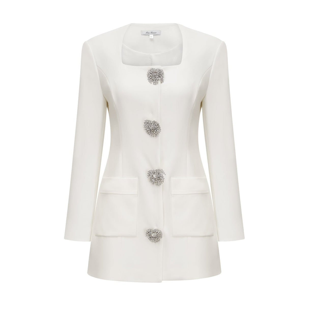 Giacomina Mini Dress - Front Button Detailing - Long Sleeves - Square Neck - Press - Stud Fastening