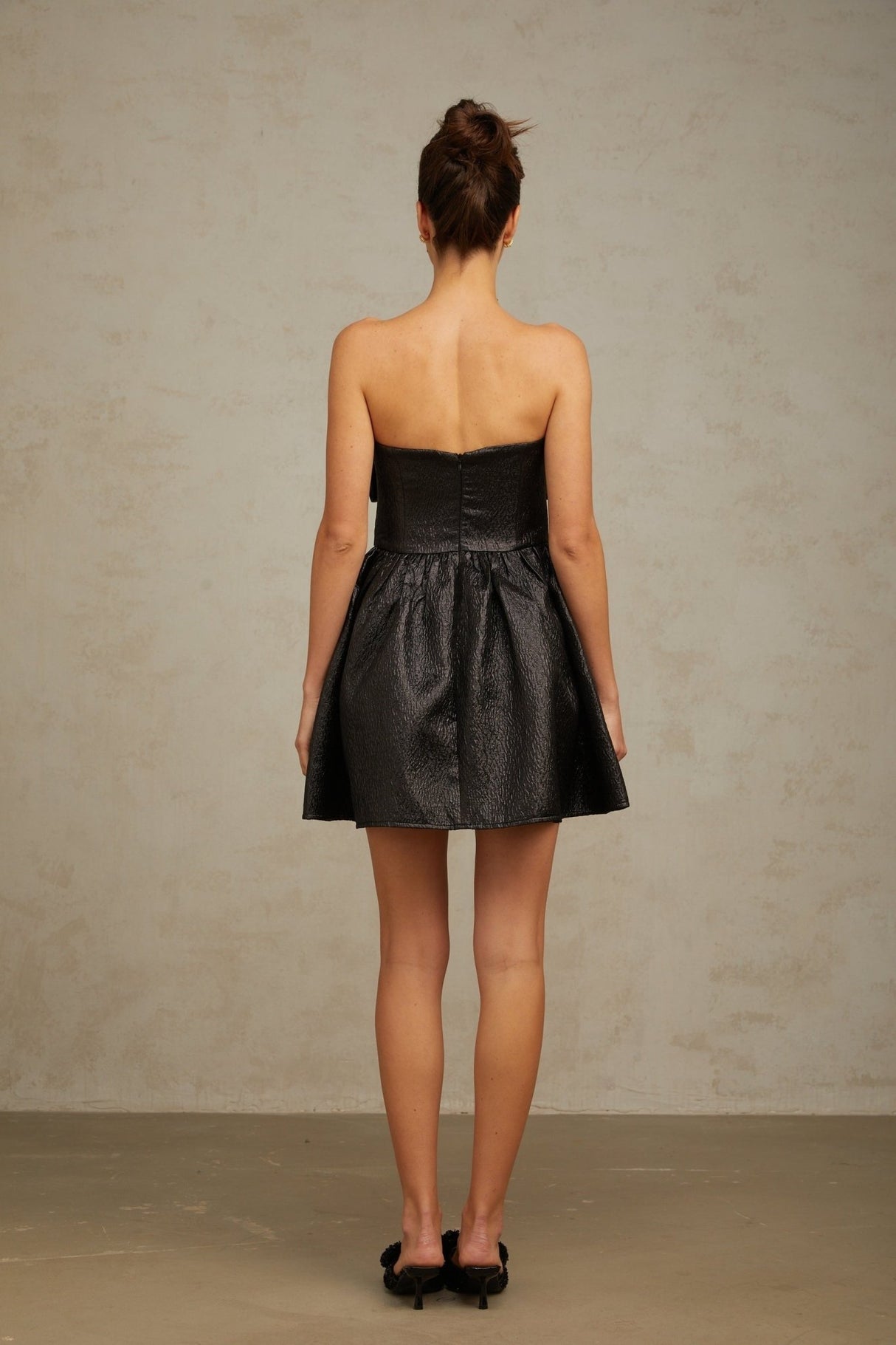 Giacomina Mini Dress - Metallic Effect - Off the Shoulder - Bow & Pleated Detailing - Puff Skirt - Side Pockets