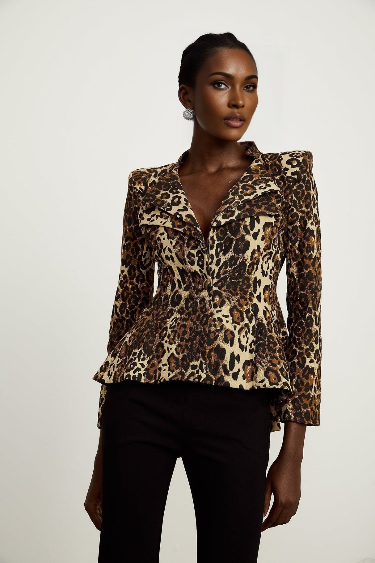Giada Jacket - Long Sleeves - Shoulder Pads - Double Collar - Leopard