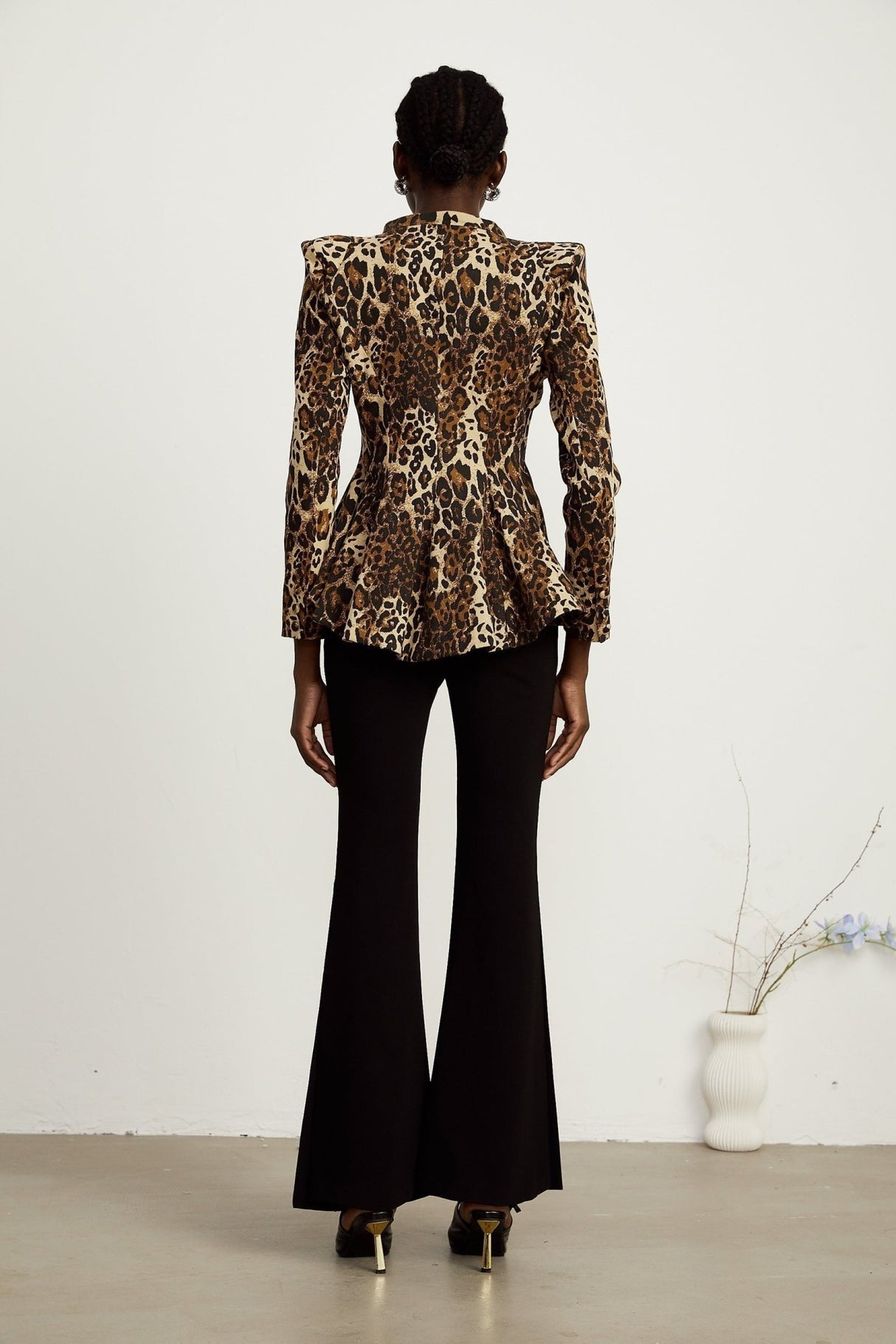 Giada Jacket - Long Sleeves - Shoulder Pads - Double Collar - Leopard