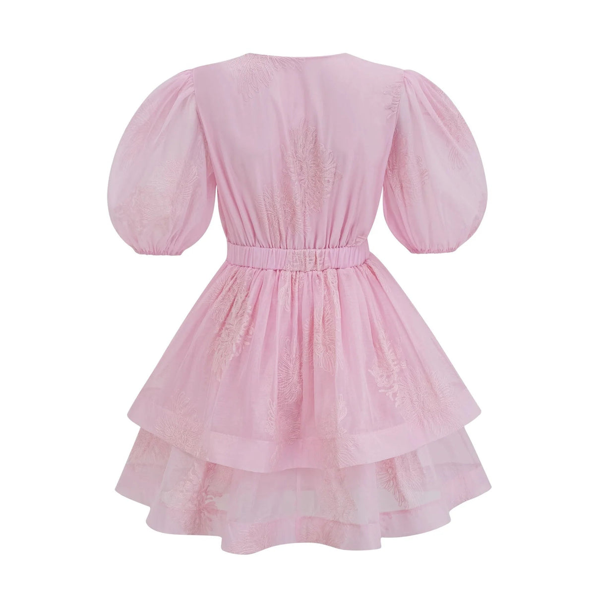 Giada Mini Dress Pink Embroidered Layered & Ruched