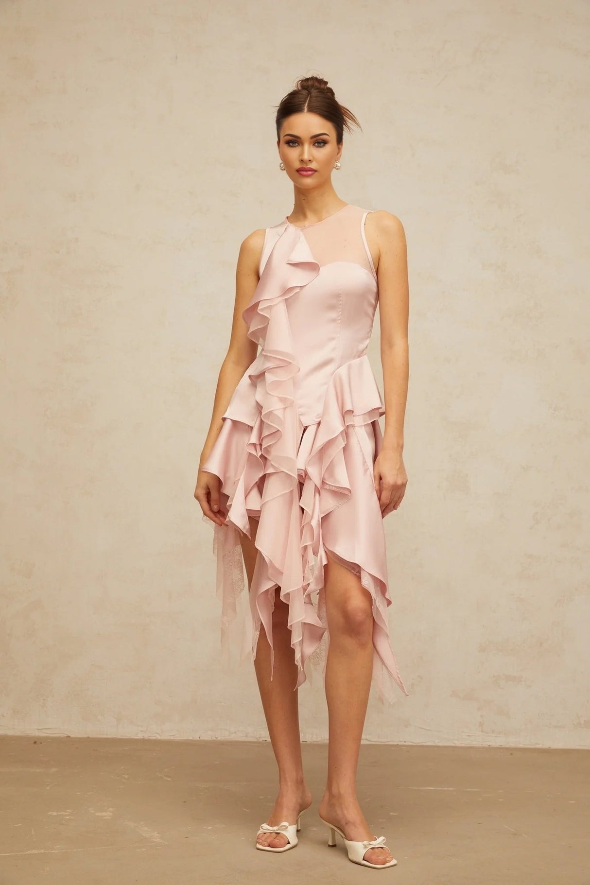 Giada Top & Skirt Set Pink Ruffled Peplum Mini