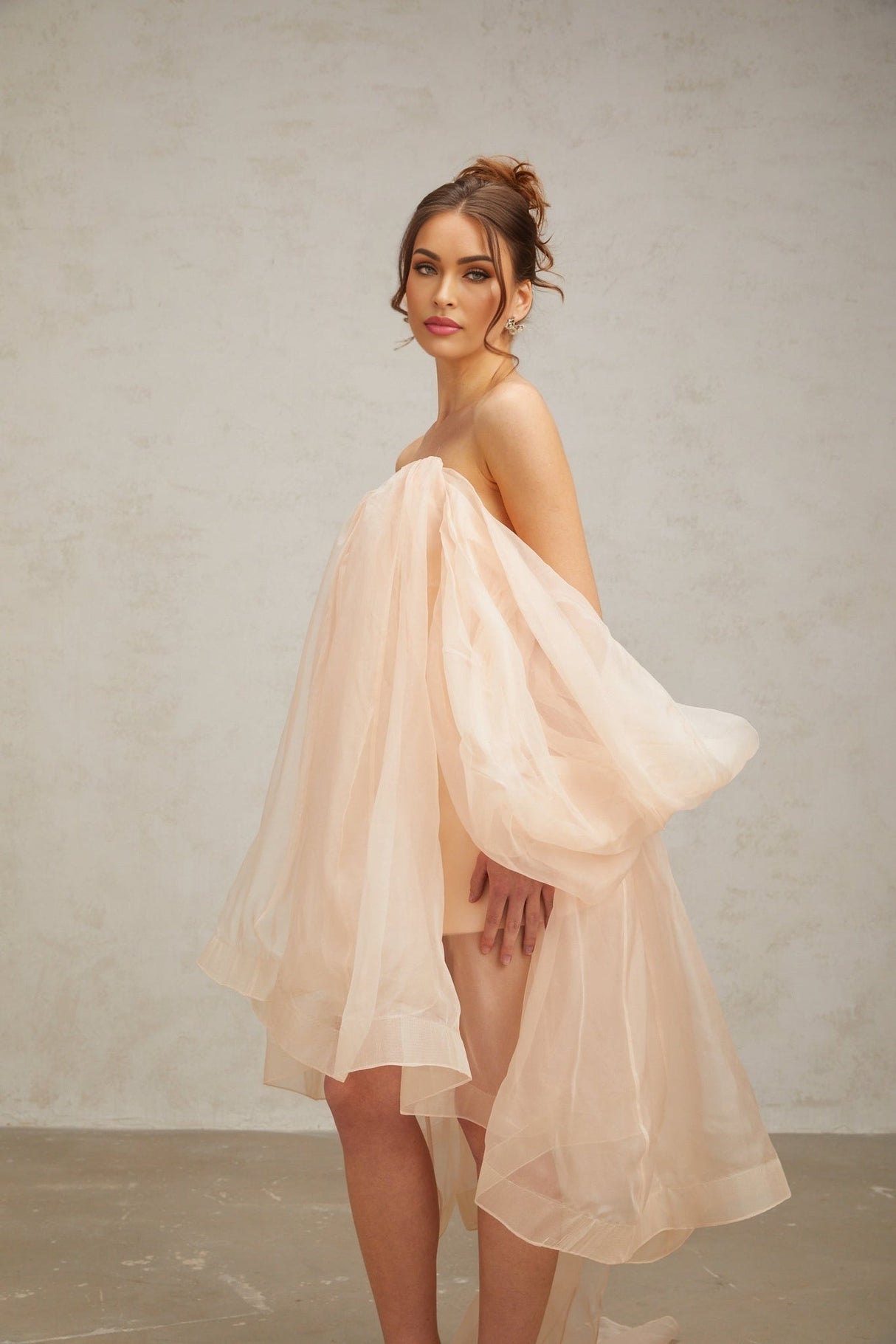 Giana Mini Dress - Strapless Boned Bodice V Neck Ruffled Voluminous Skirt Bow Embellishment