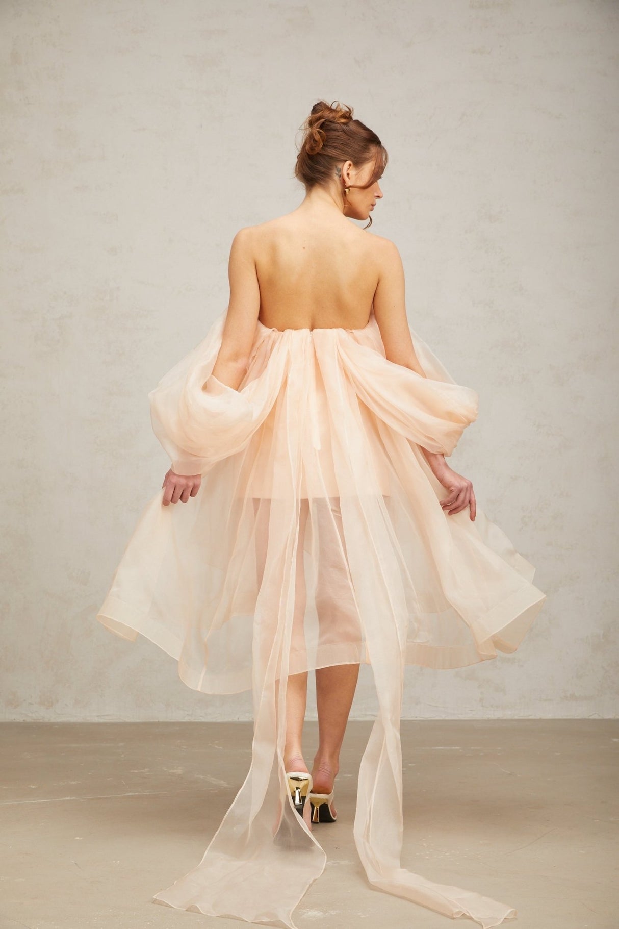 Giana Mini Dress - Strapless Boned Bodice V Neck Ruffled Voluminous Skirt Bow Embellishment