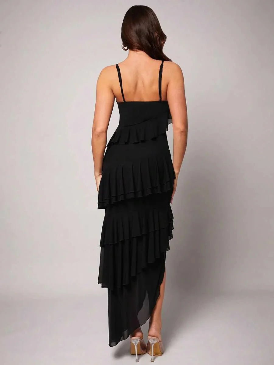 Gianna Maxi Dress - Refined Style - Slim Fit - Sleeveless Design - High Waist - Asymmetrical, Backless, Ruffle - Knitted Fabric - Modern Look