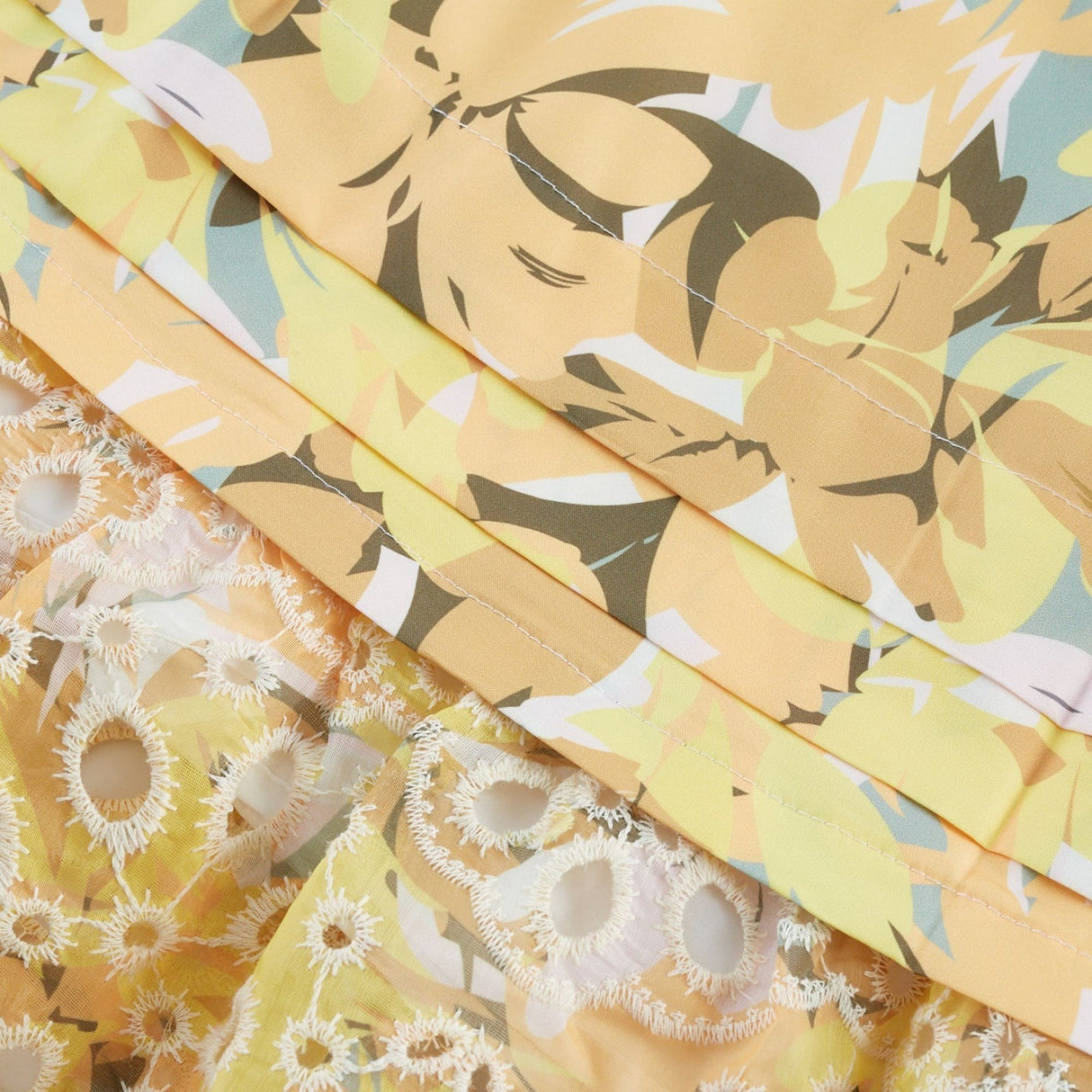 Ginetta Midi Dress - Off the Shoulder - Floral Print - Cut - Out Design - Layered Flounce Hem - A - Line Skirt