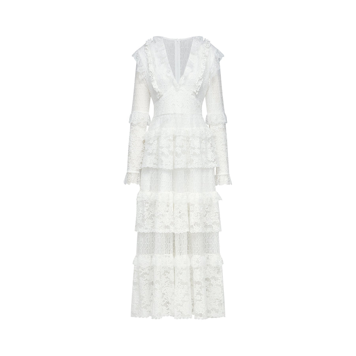 Ginetta Midi Dress - V - Neck Design - Floral Embroidery - Lace Trim - Cut - Out Details