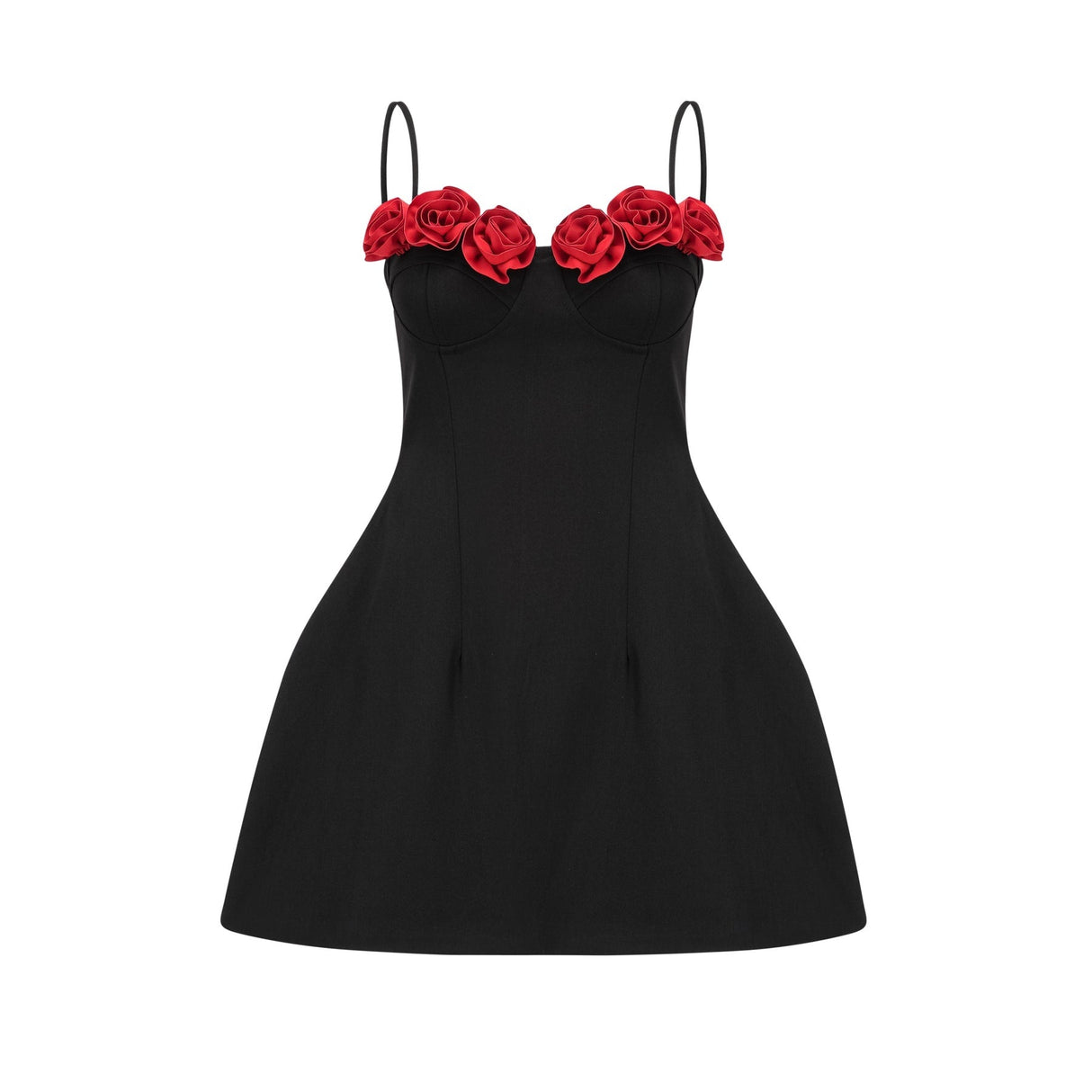 Ginetta Mini Dress - Sleeveless Spaghetti Strap Bustier Style Faux - Flower Embellishment Zip Fastening