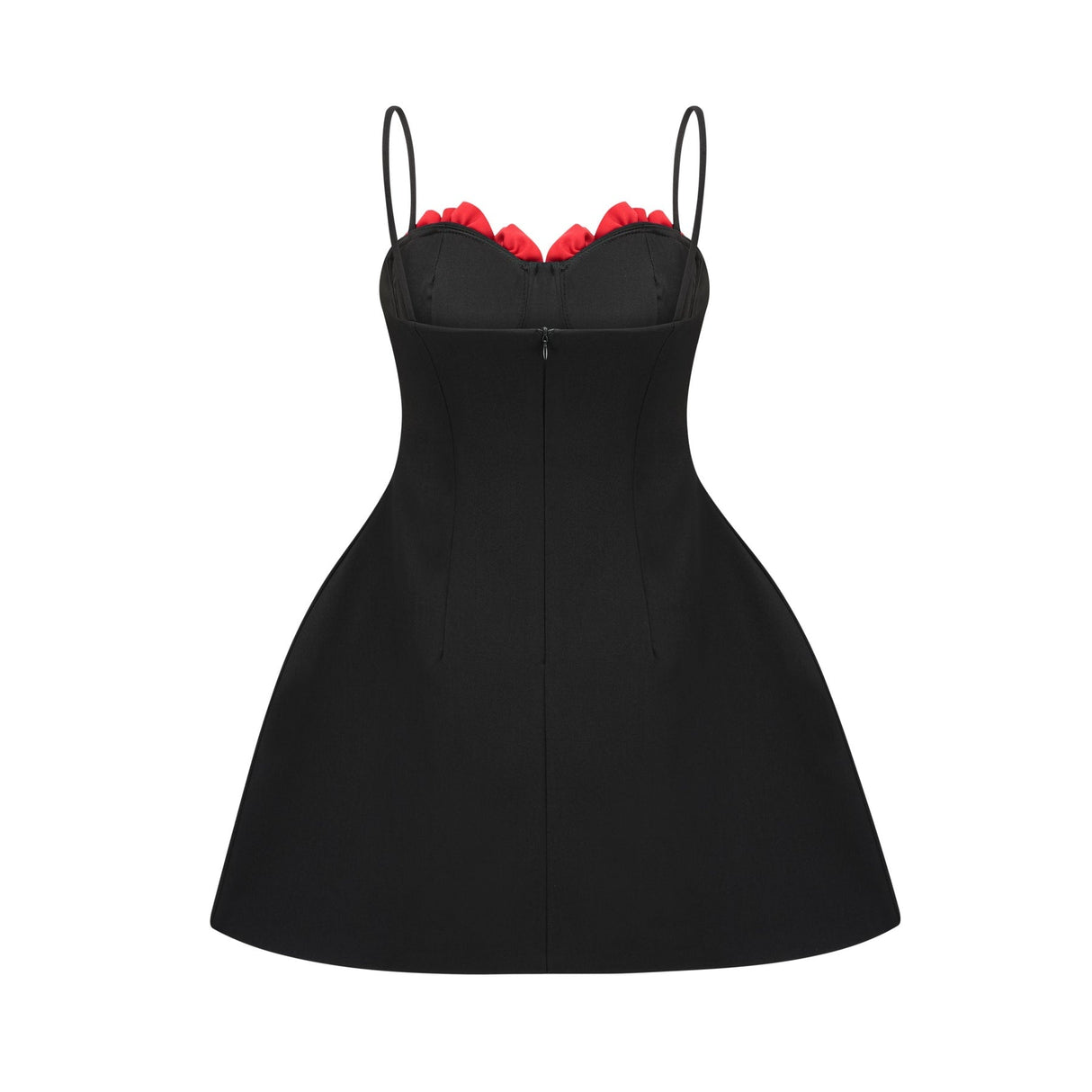 Ginetta Mini Dress - Sleeveless Spaghetti Strap Bustier Style Faux - Flower Embellishment Zip Fastening