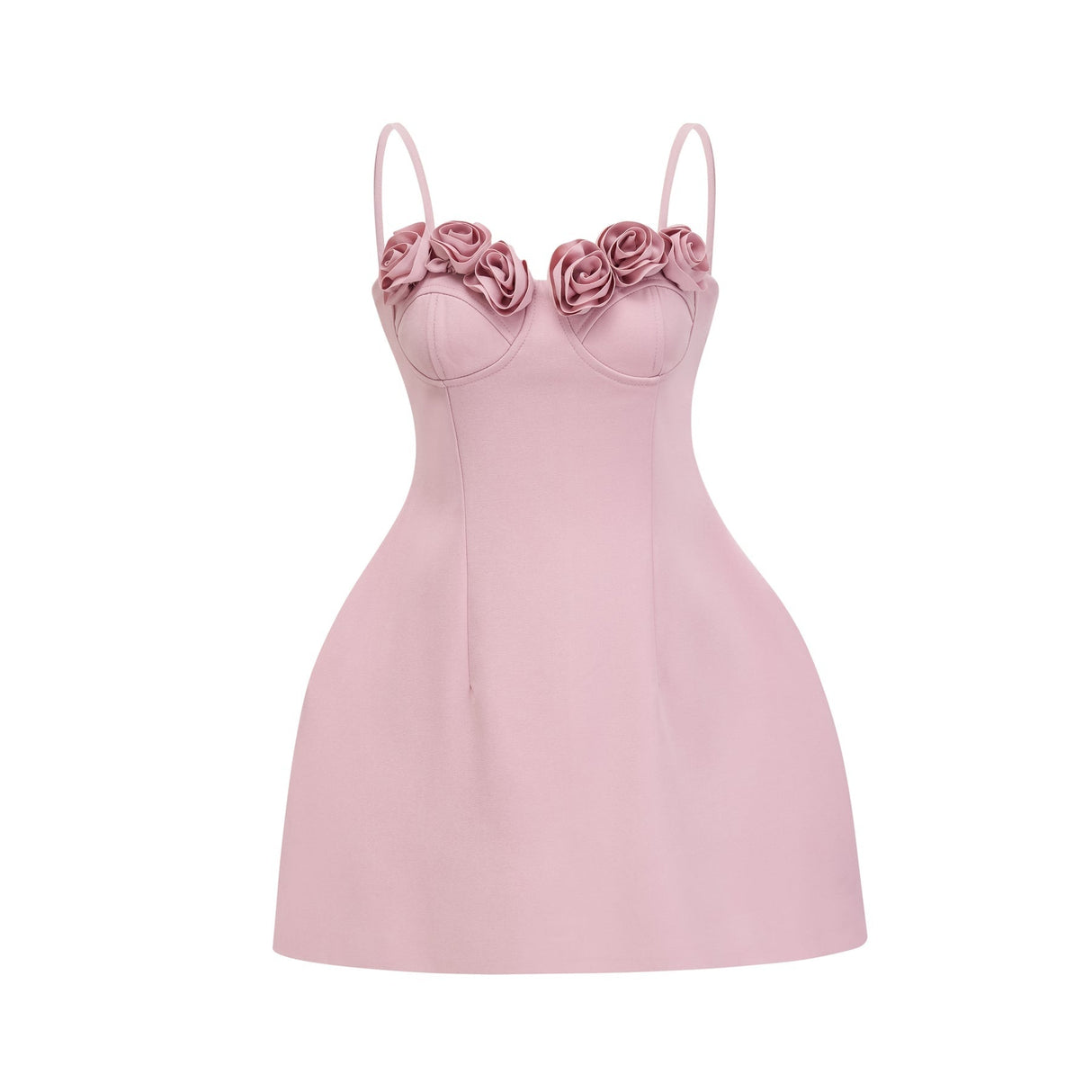 Ginetta Mini Dress - Sleeveless Spaghetti Strap Bustier Style Faux - Flower Embellishment Zip Fastening
