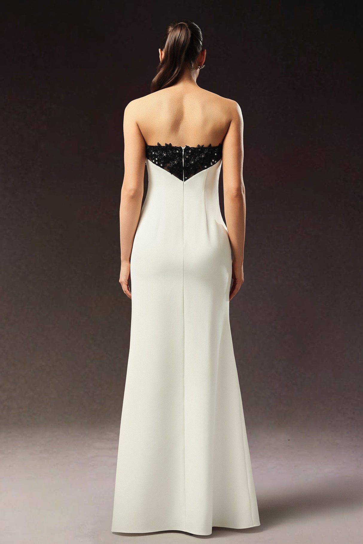 Ginetta White Beaded Strapless Evening Dress with Slit for Glamorous Occasions