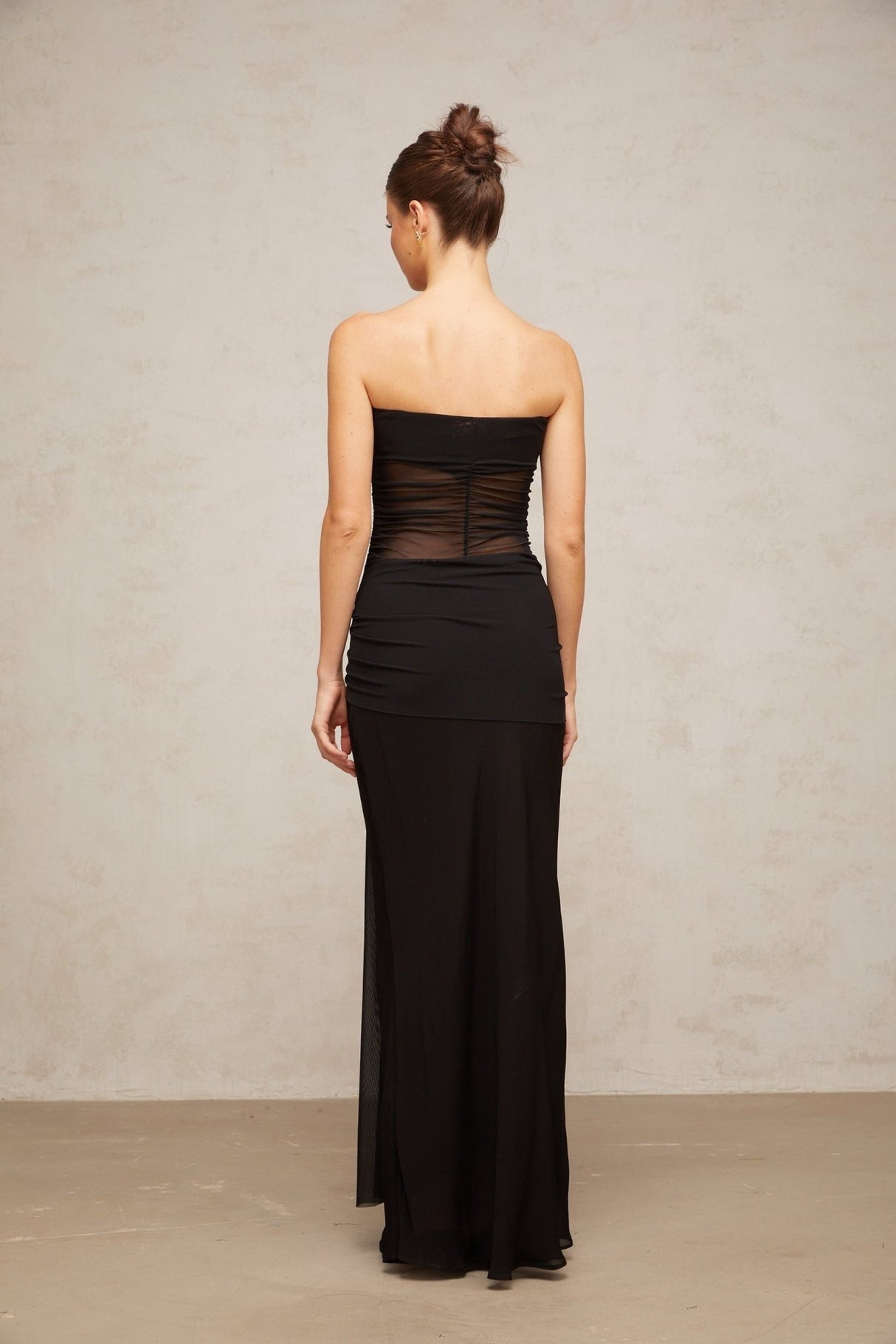 Ginevra Maxi Dress - Strapless Corset Style - Semi - Sheer Detail - Ruched and Pleated Finish
