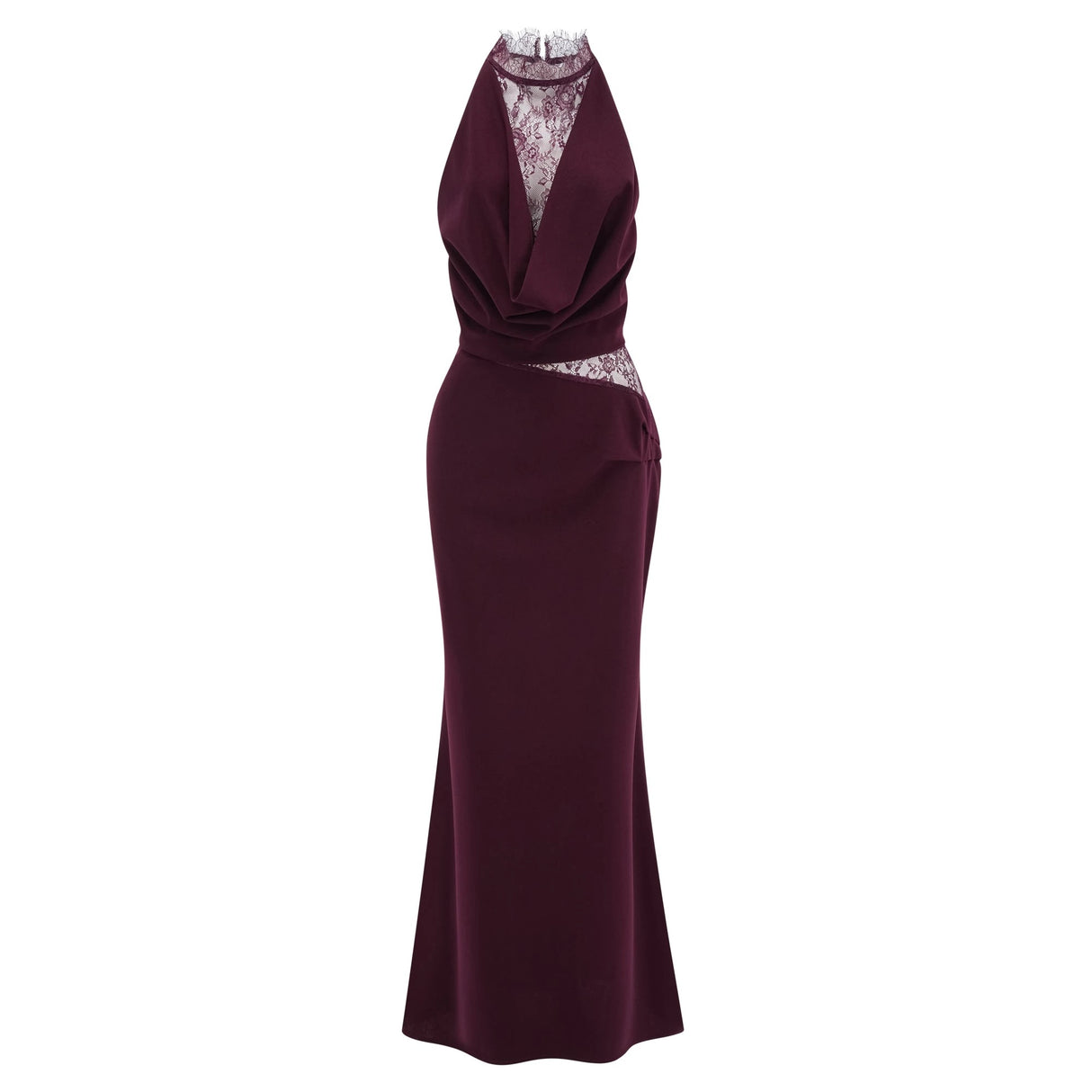 Gioconda Burgundy Halterneck Lace Panel Maxi Dress