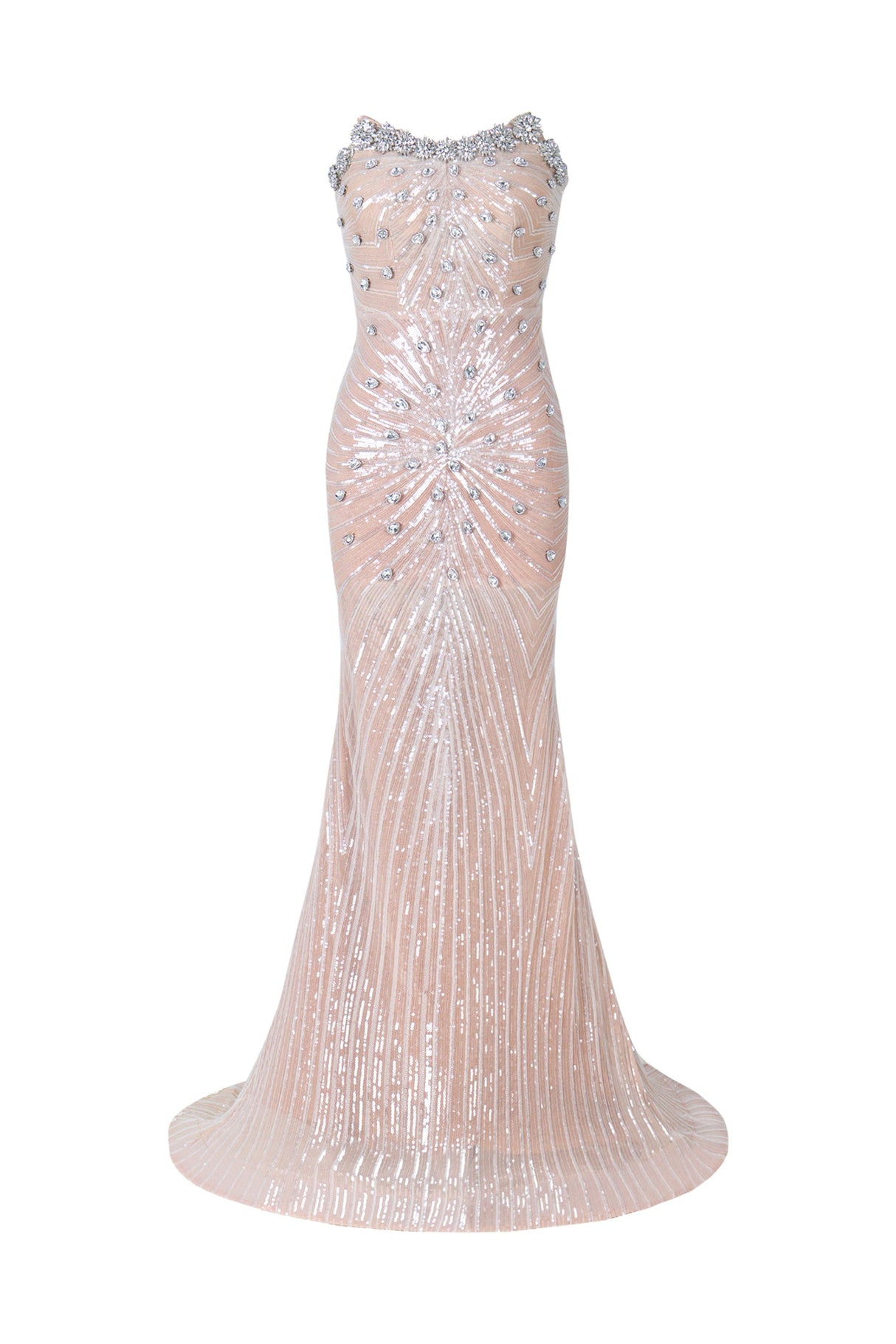 Giorgia Beige Strapless Diamond Sequin Formal Dress