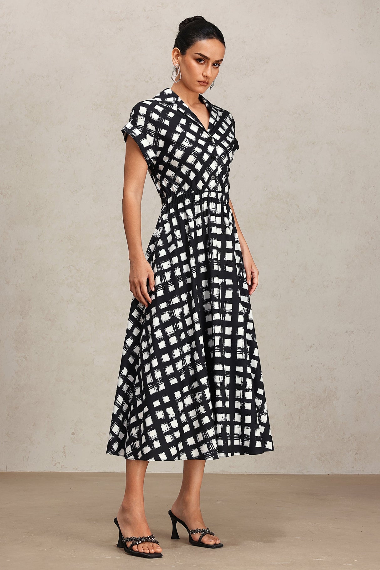 Giorgia Black Checkered Midi Dress