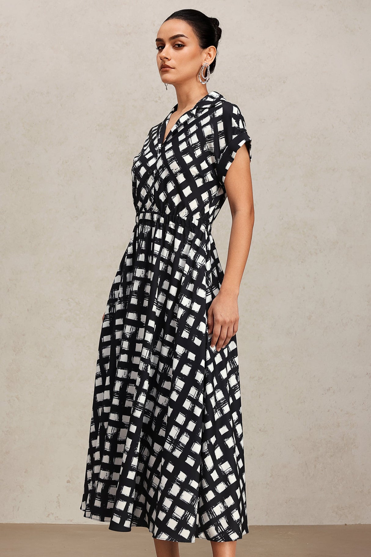 Giorgia Black Checkered Printed Midi Dress