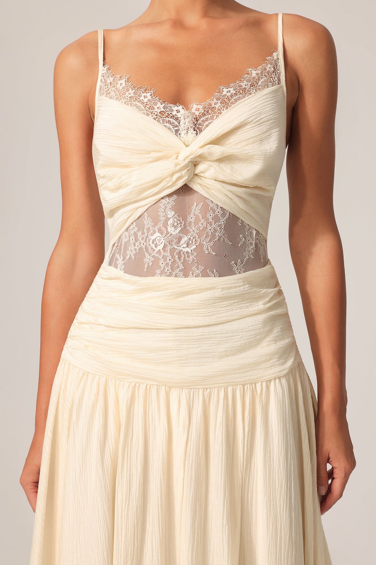 Giovanna Beige Lace Halter Maxi Dress