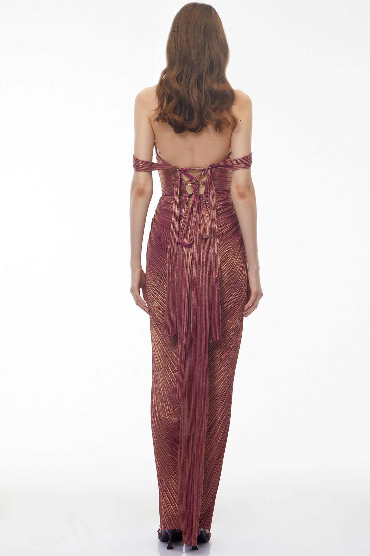 Giovanna Pink Off Shoulder Pleated Maxi Dress
