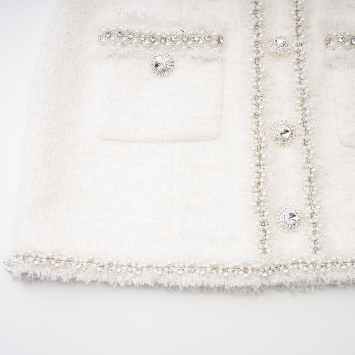 Giovannella Dress - White - Halter Neck - Thigh Length - Embellished & Buttoned