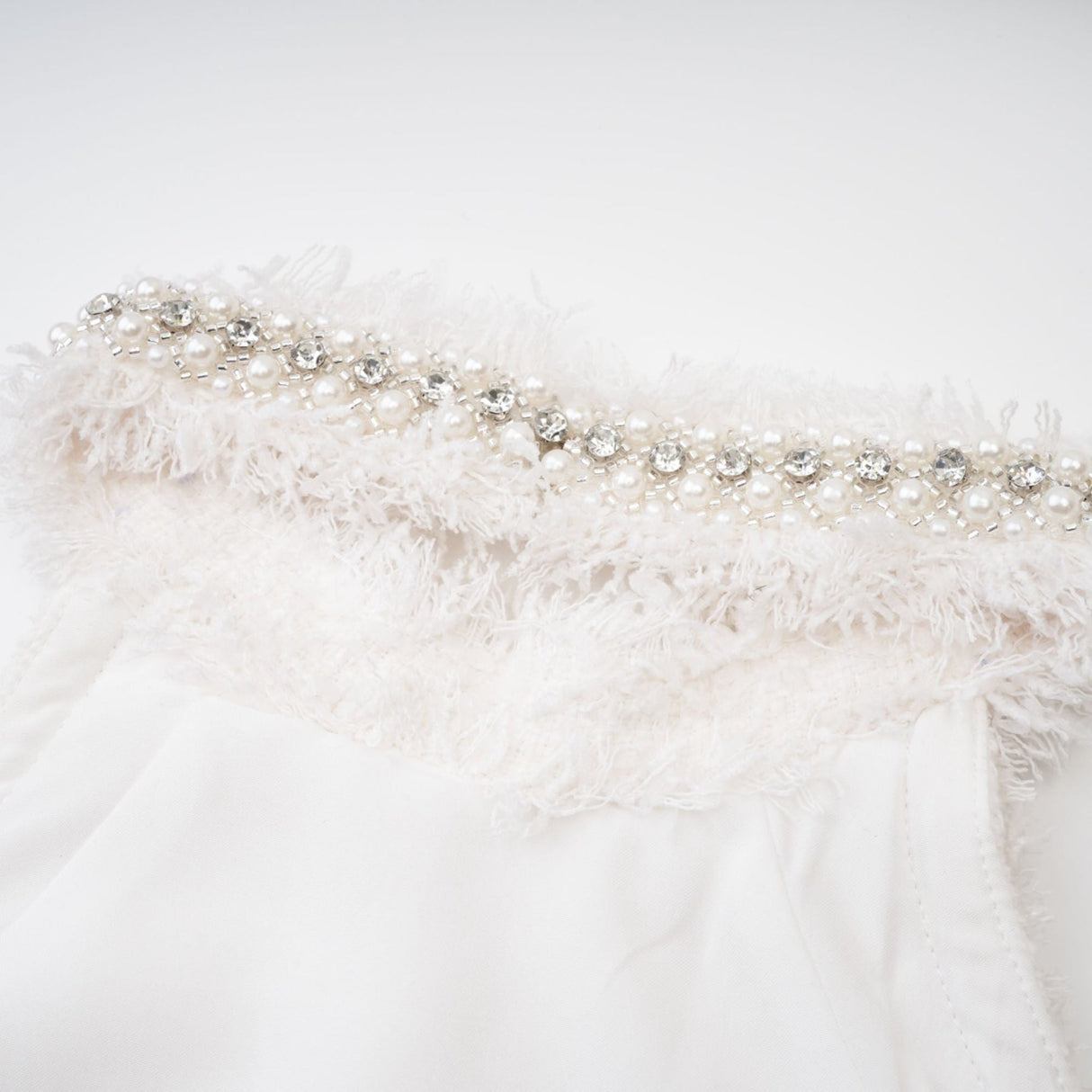 Giovannella Dress - White - Halter Neck - Thigh Length - Embellished & Buttoned