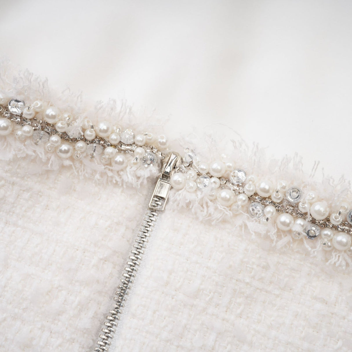 Giovannella Dress - White - Halter Neck - Thigh Length - Embellished & Buttoned