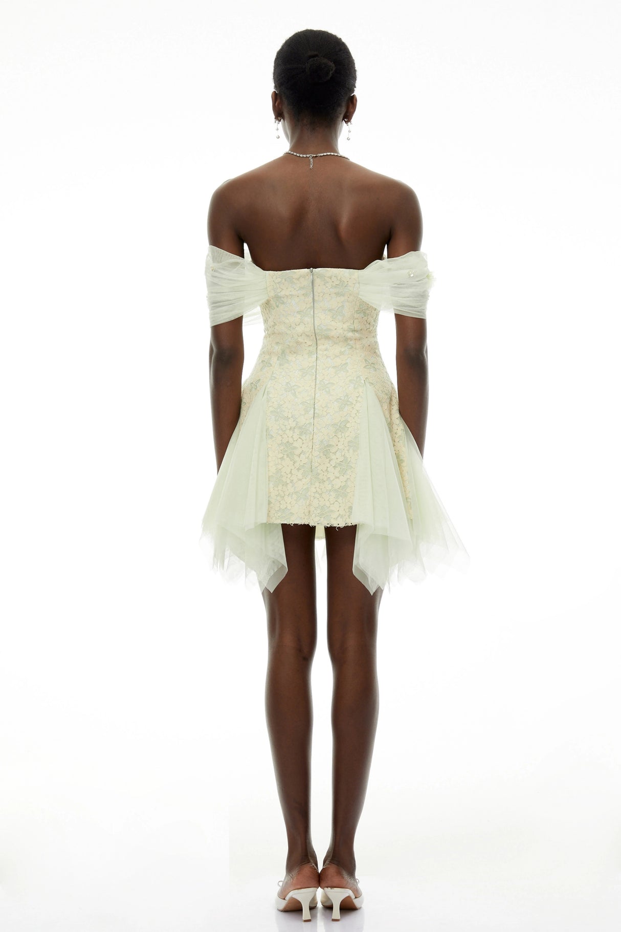 Giselle Green Off Shoulder Butterfly Print Mini Dress